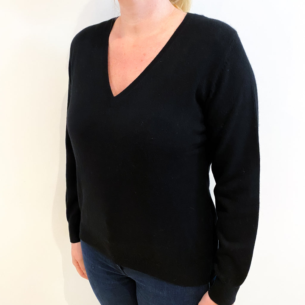 Black Cashmere V Neck Jumper Large