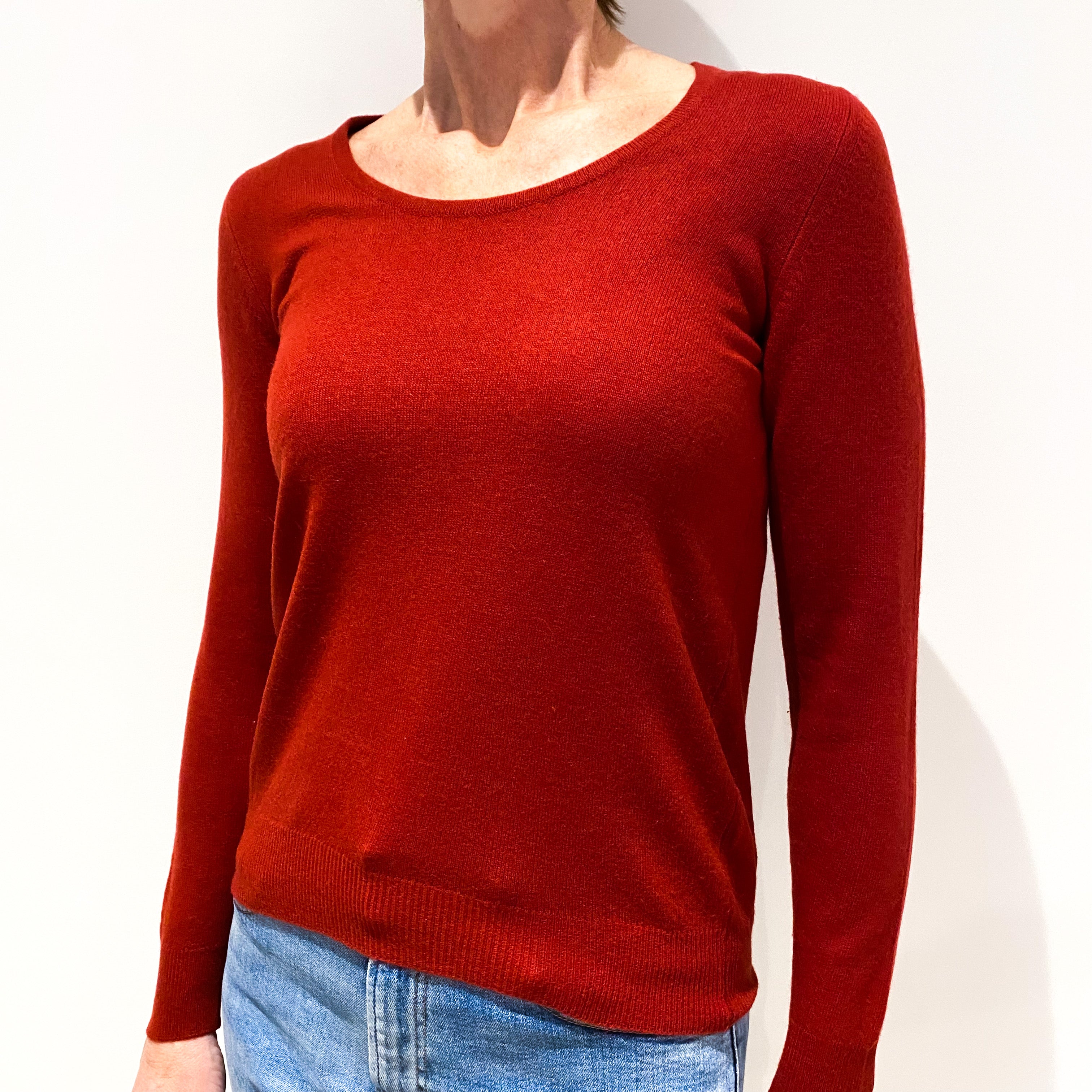 Vintage Scarlet Red Cashmere Crew Neck Jumper Small