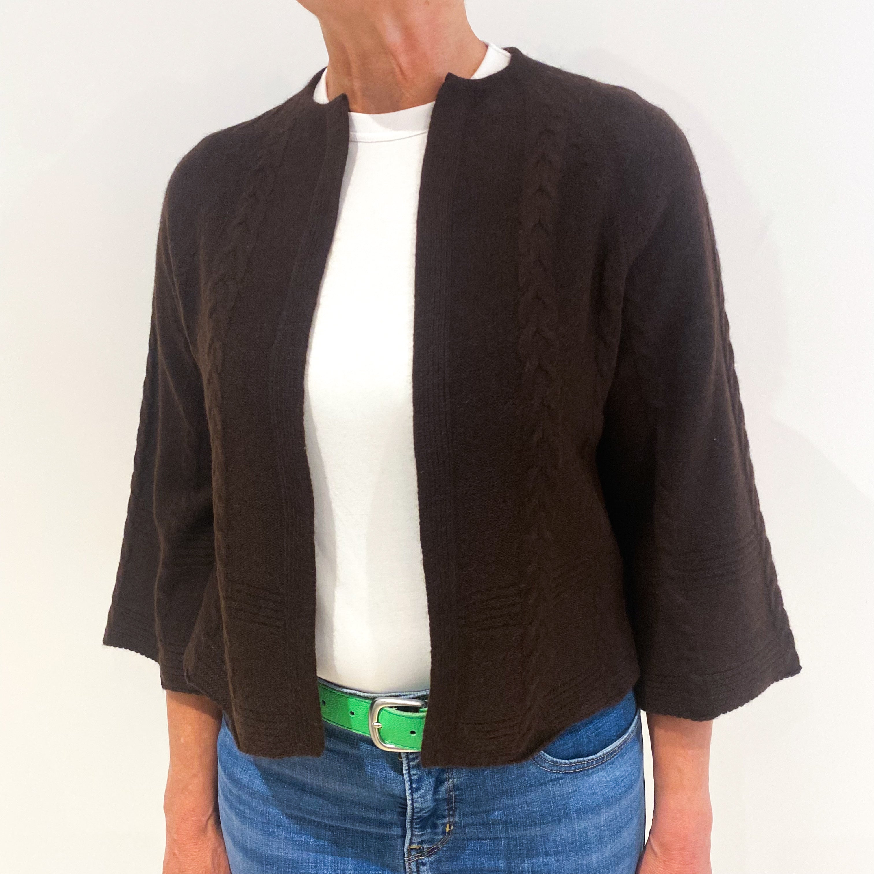 Peppercorn Brown Heavy Knit Cashmere Edge To Edge Cardigan Medium