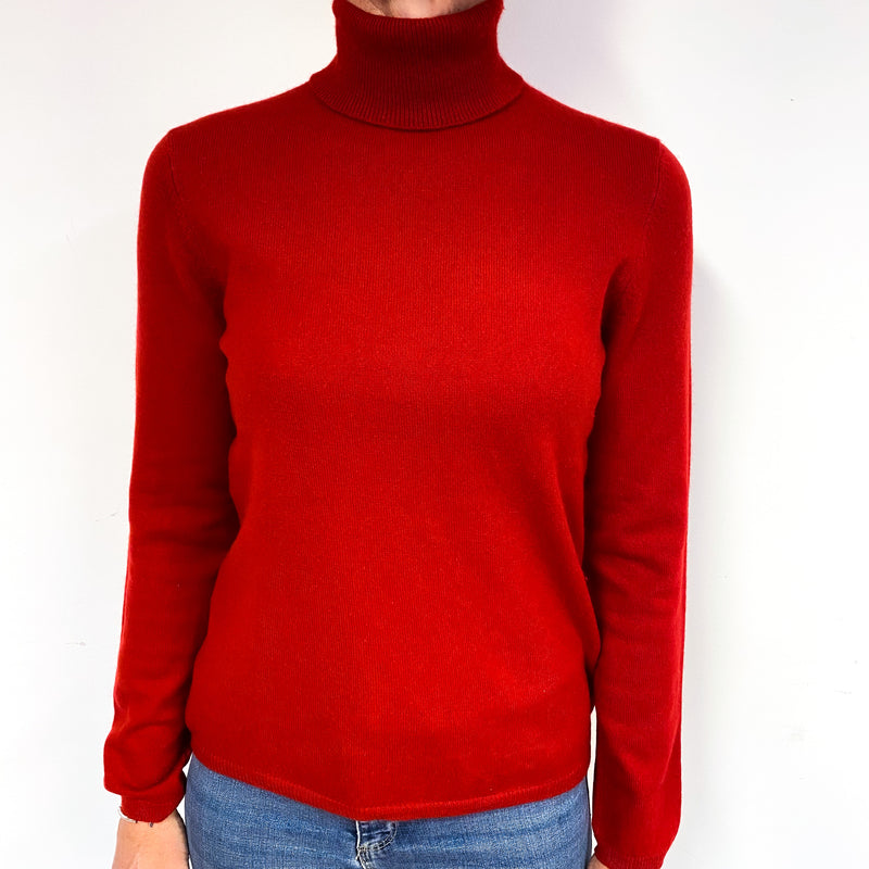 Post Box Red Cashmere Polo Neck Jumper Medium