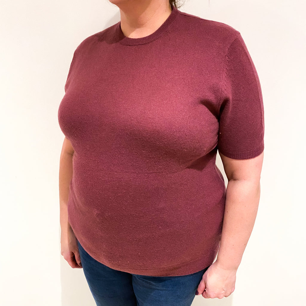 Heather Purple Cashmere Short Sleeved Crew Neck Jumper Extra Large