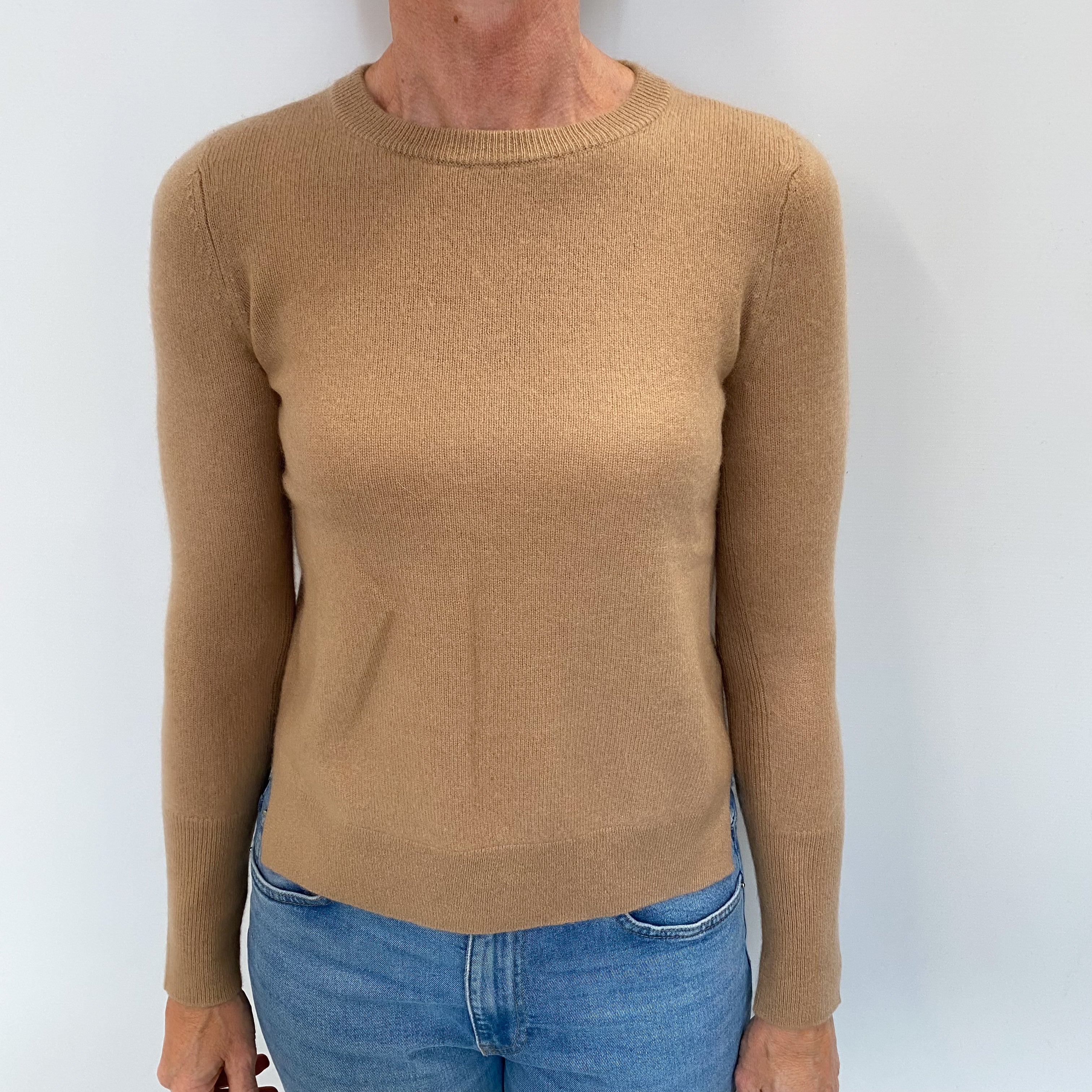 Camel Brown Cashmere Crew Neck Jumper Small