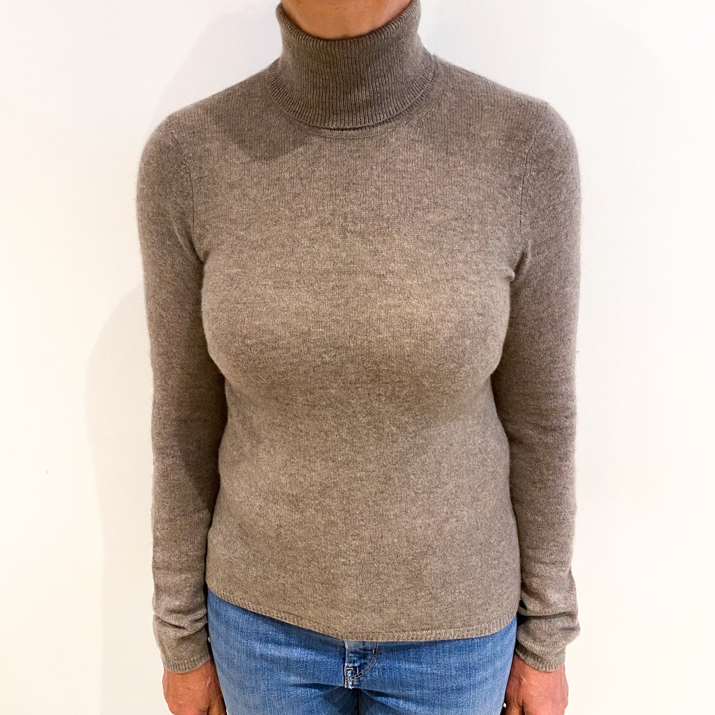 Mocha Brown Cashmere Polo Neck Jumper Medium