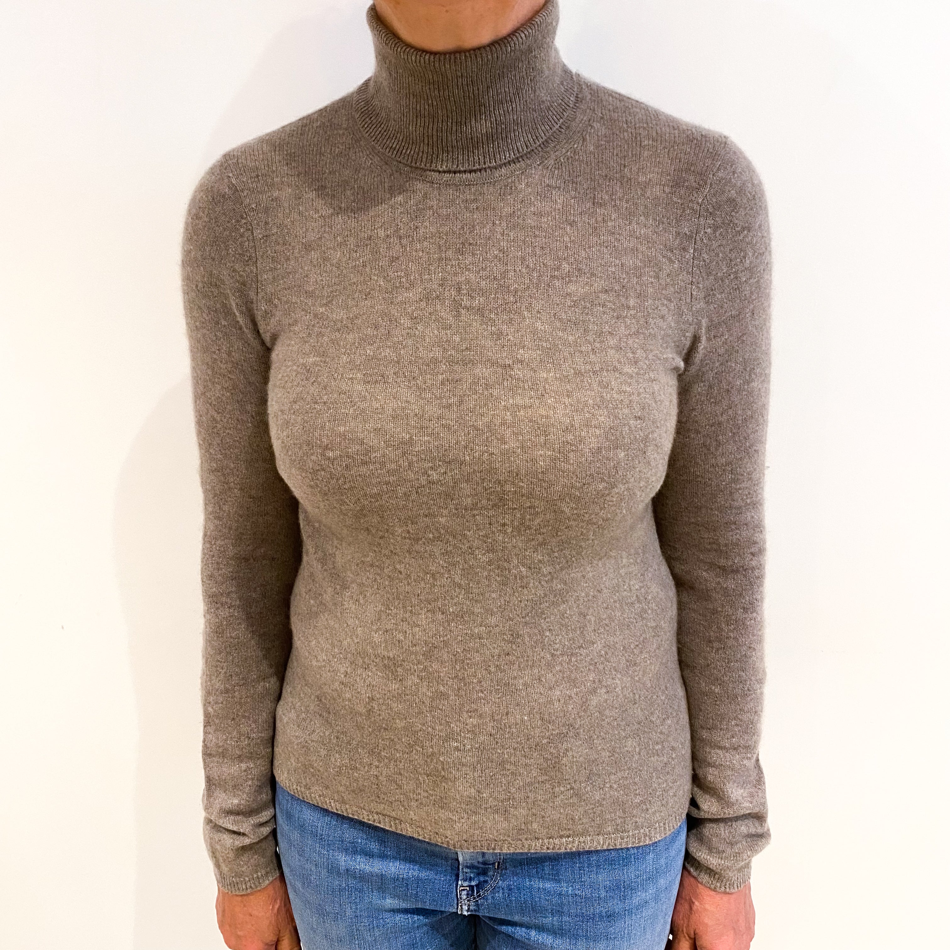 Mocha Brown Cashmere Polo Neck Jumper Medium