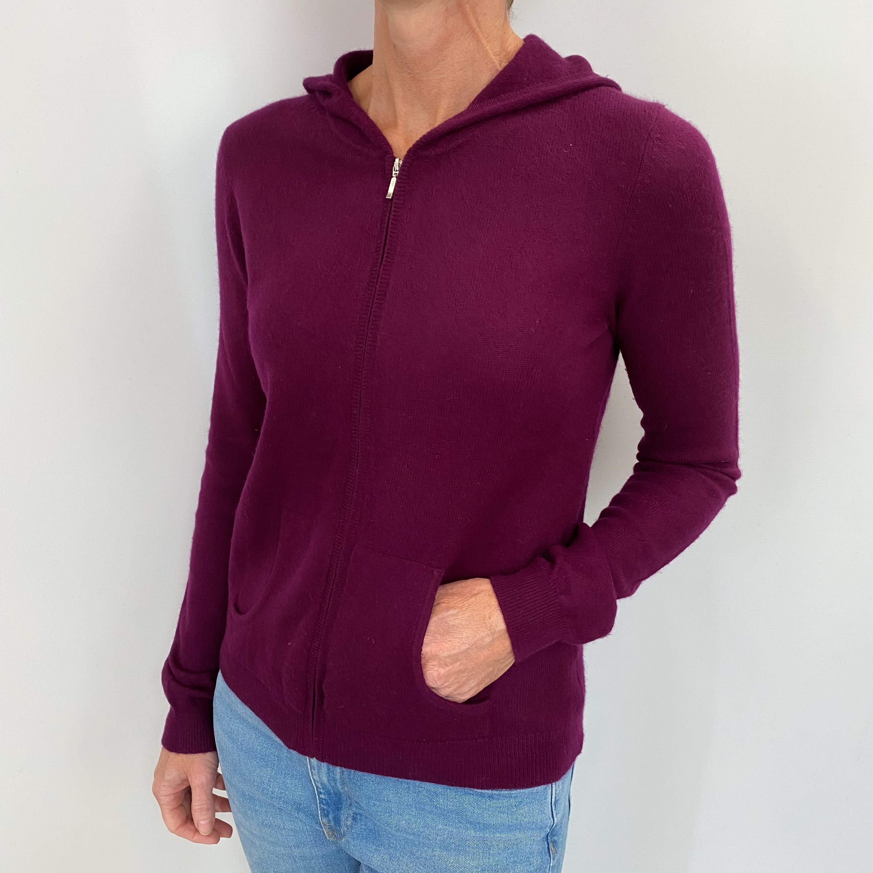 Plum Purple Cashmere Zip Up Hoodie Small