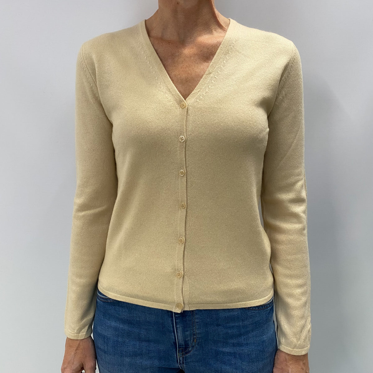 Honey Beige Cashmere V Neck Cardigan Small
