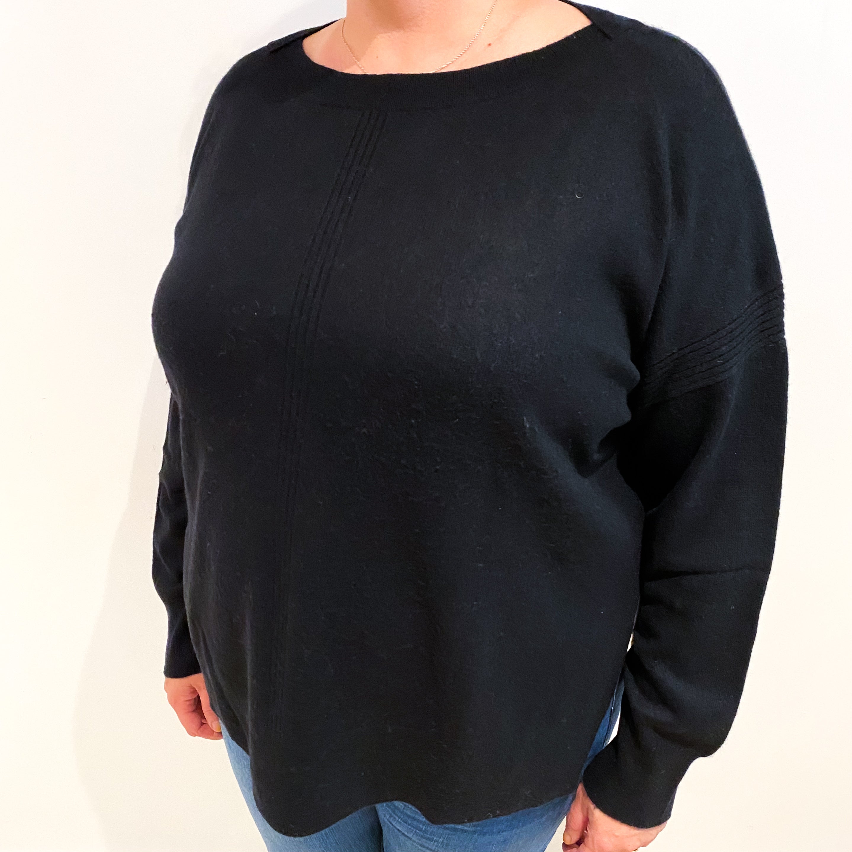 Black Cashmere Boat Neck Jumper Extra Large