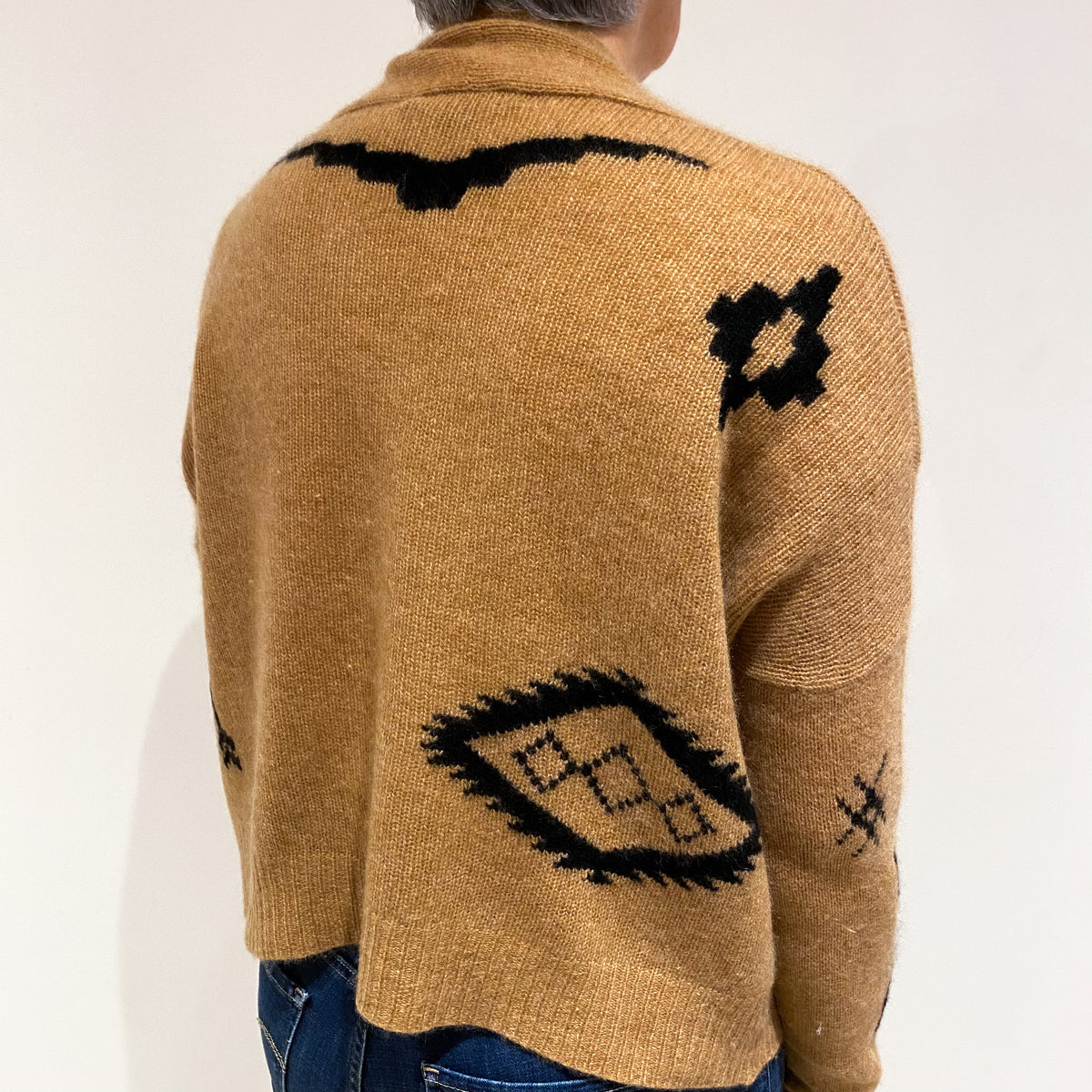 Butterscotch Brown Aztec Design Cashmere Slouchy Fit Cardigan Medium