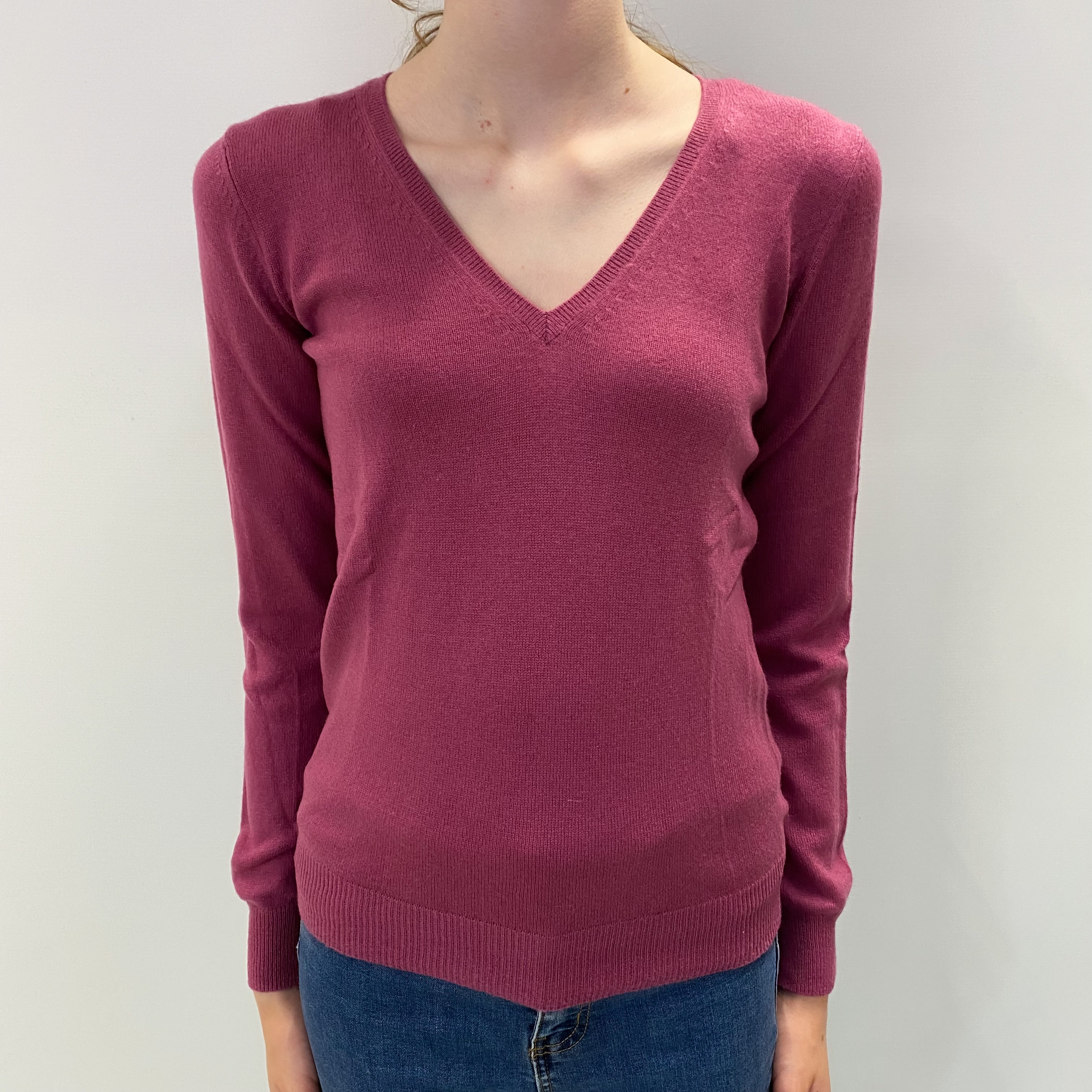 Heather Pink Cashmere V Neck Jumper Extra Small