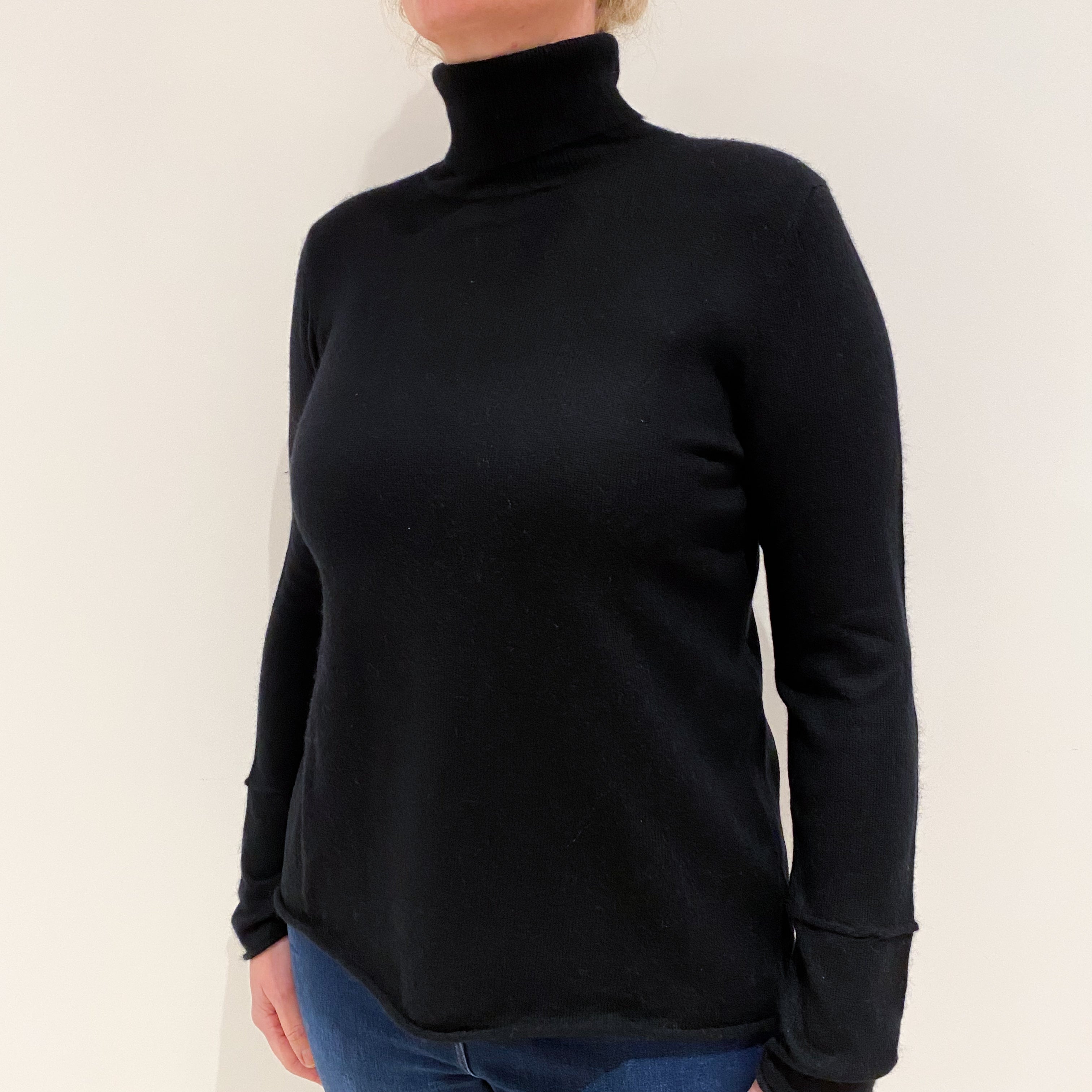 Black Cashmere Polo Neck Jumper Large