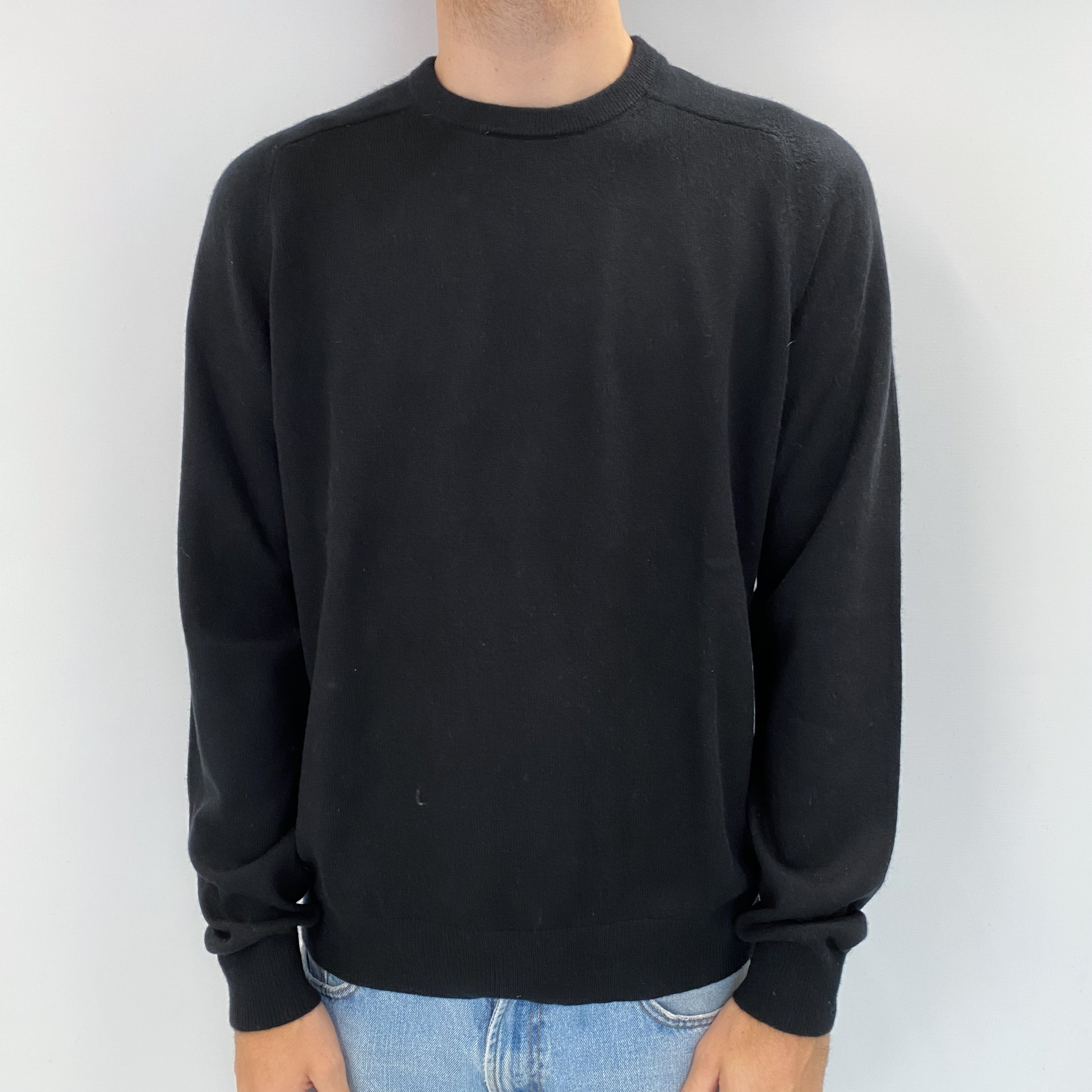 Men's Black Cashmere Crew Neck Jumper Large Tall
