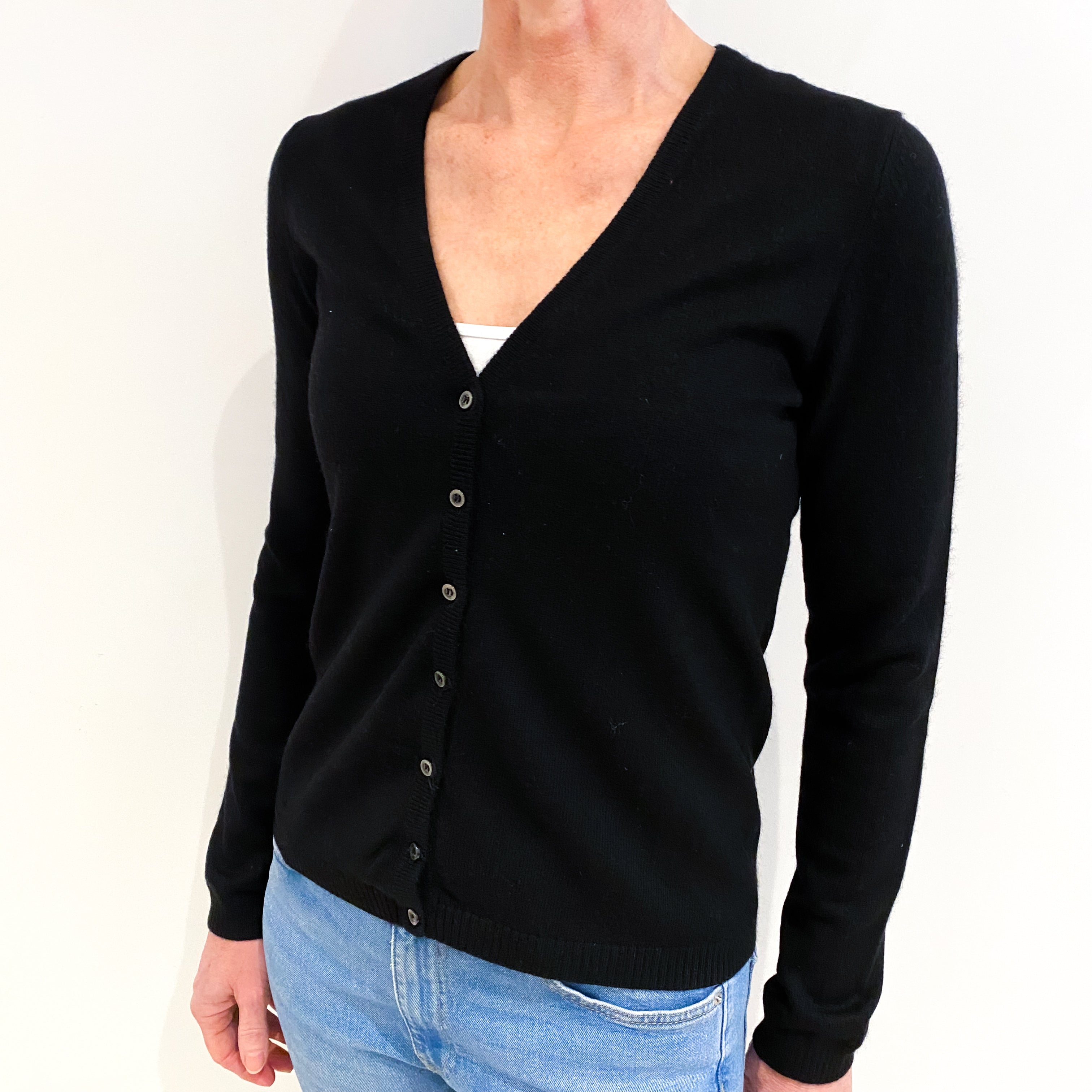 Black Cashmere V Neck Cardigan Small