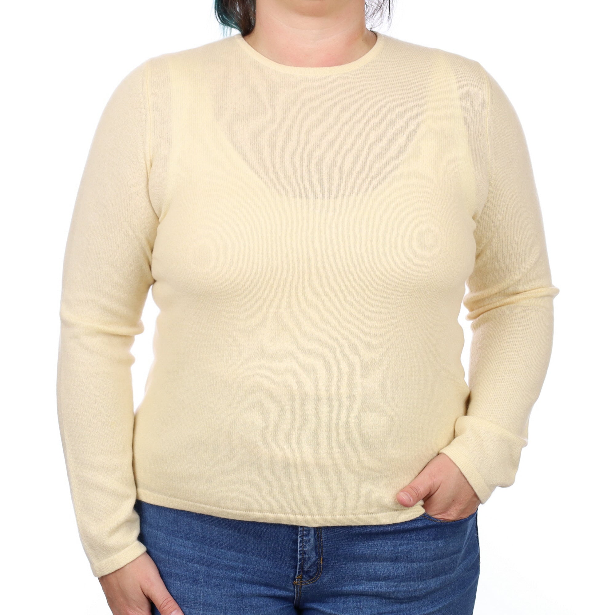 Primrose Yellow Cashmere Crew Neck Jumper Large