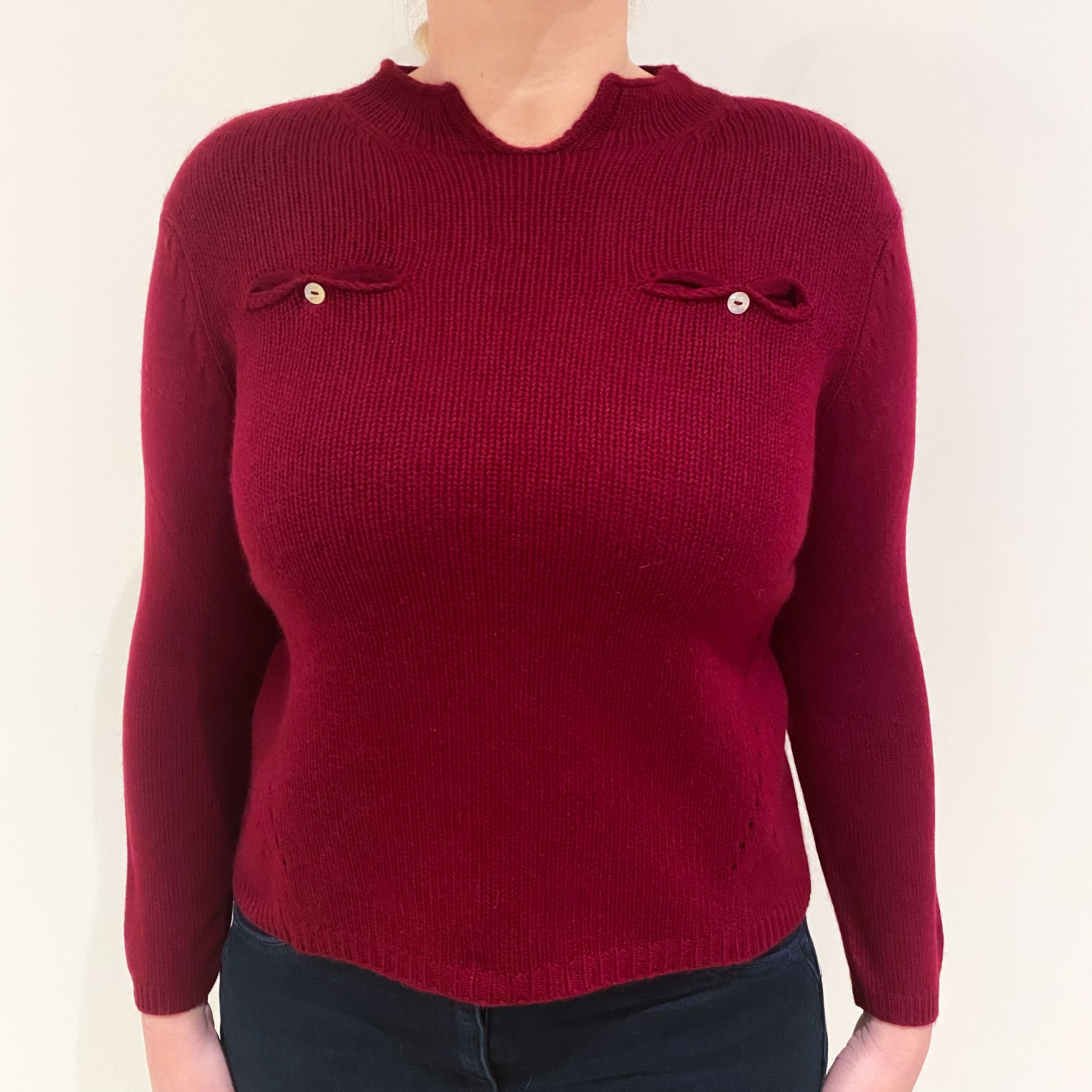 Burgundy Red Cashmere Crew Neck Jumper Large