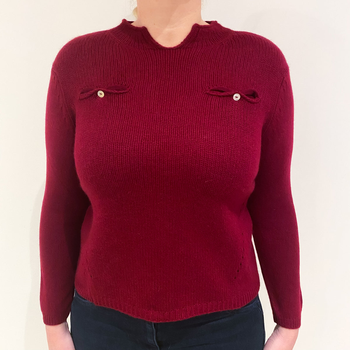Burgundy Red Cashmere Crew Neck Jumper Large
