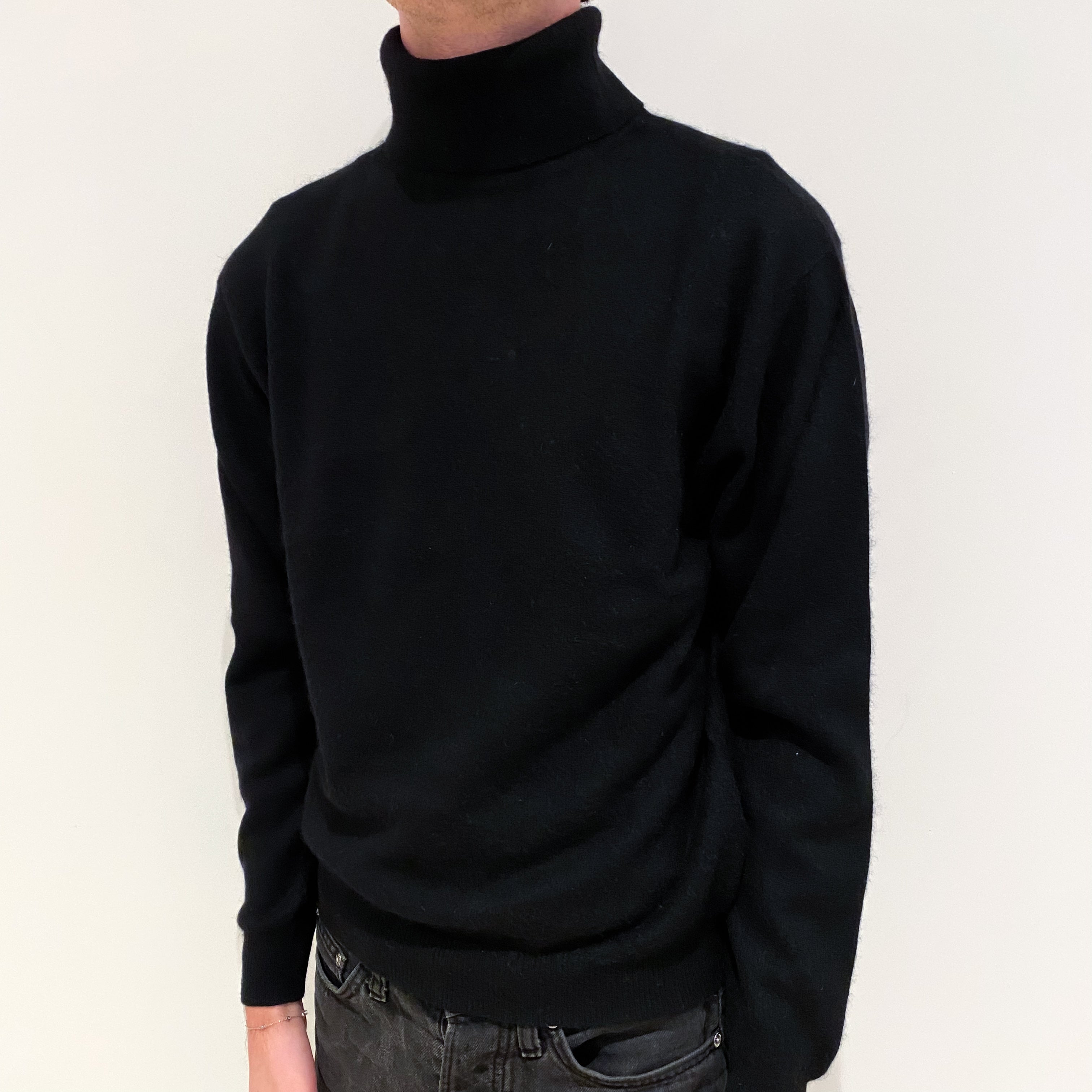 Men's Black Cashmere Polo Neck Jumper Small