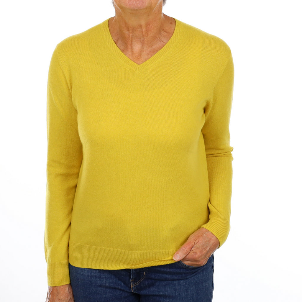 Sunflower Yellow Cashmere V Neck Jumper Medium