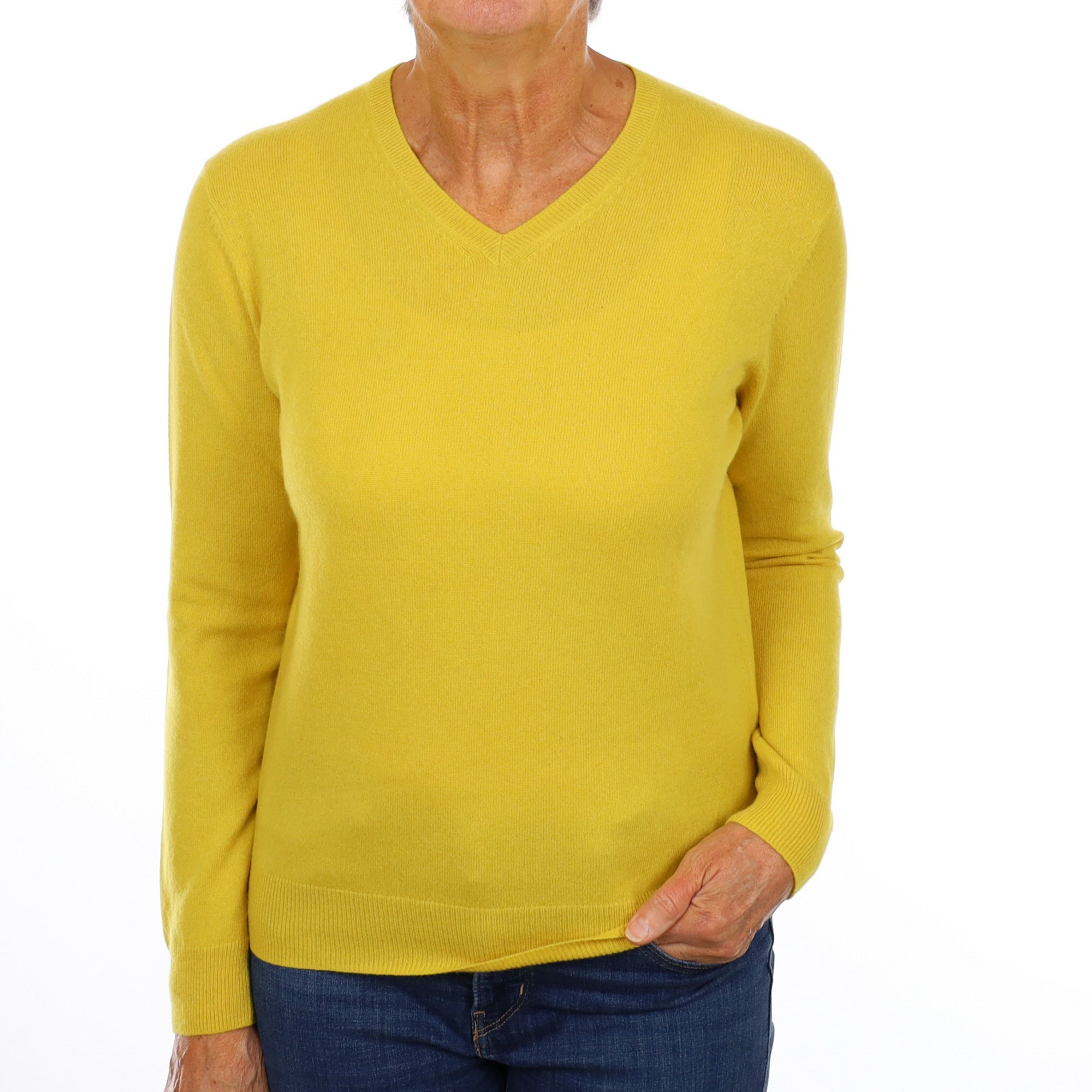Sunflower Yellow Cashmere V Neck Jumper Medium