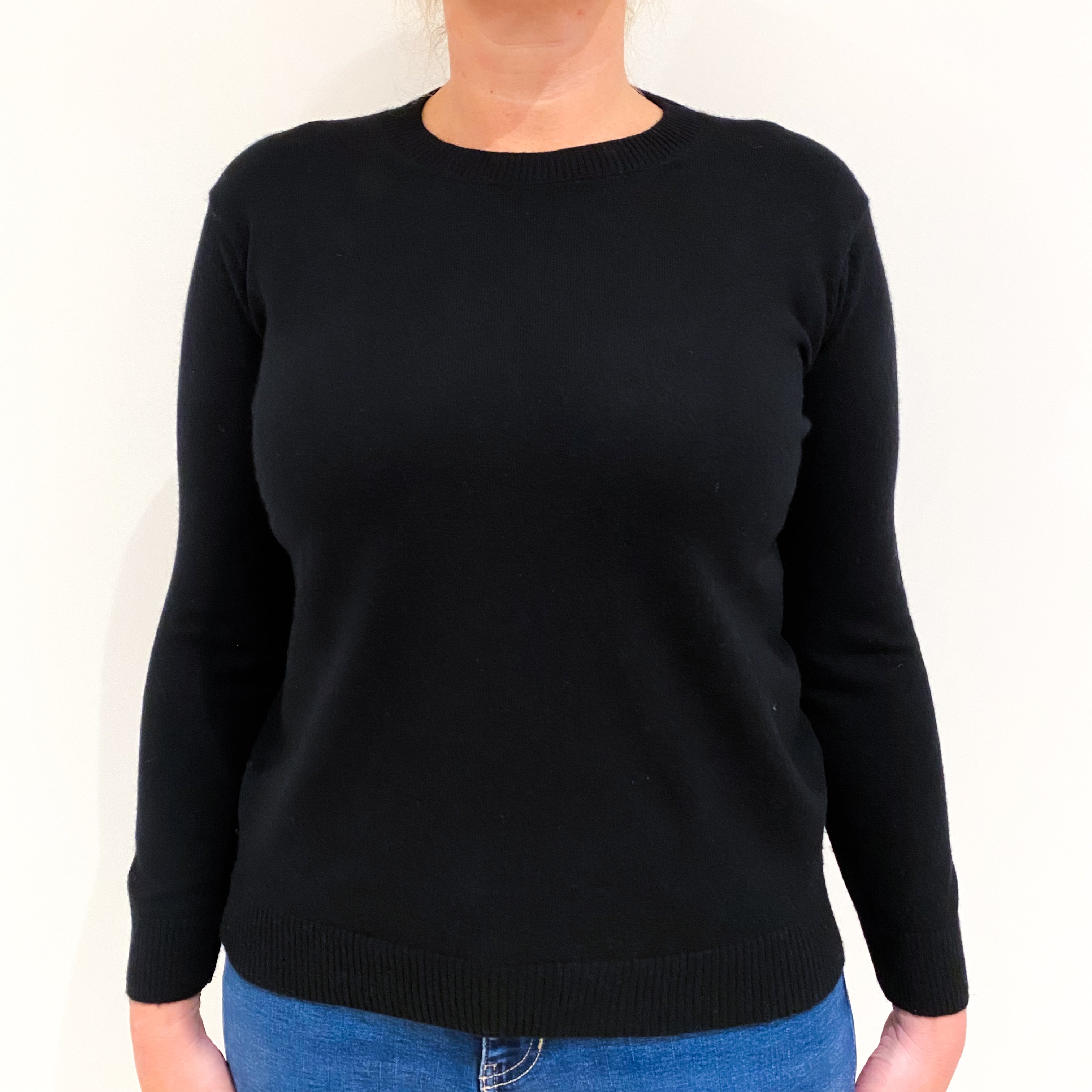 Italian Black Cashmere Crew Neck Jumper Large