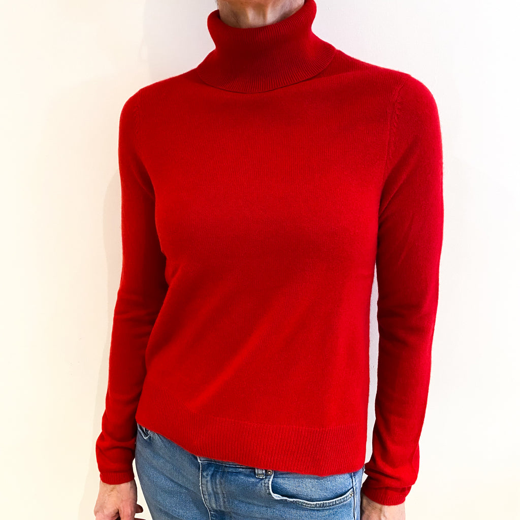 Phoenix Red Cashmere Polo Neck Jumper Small