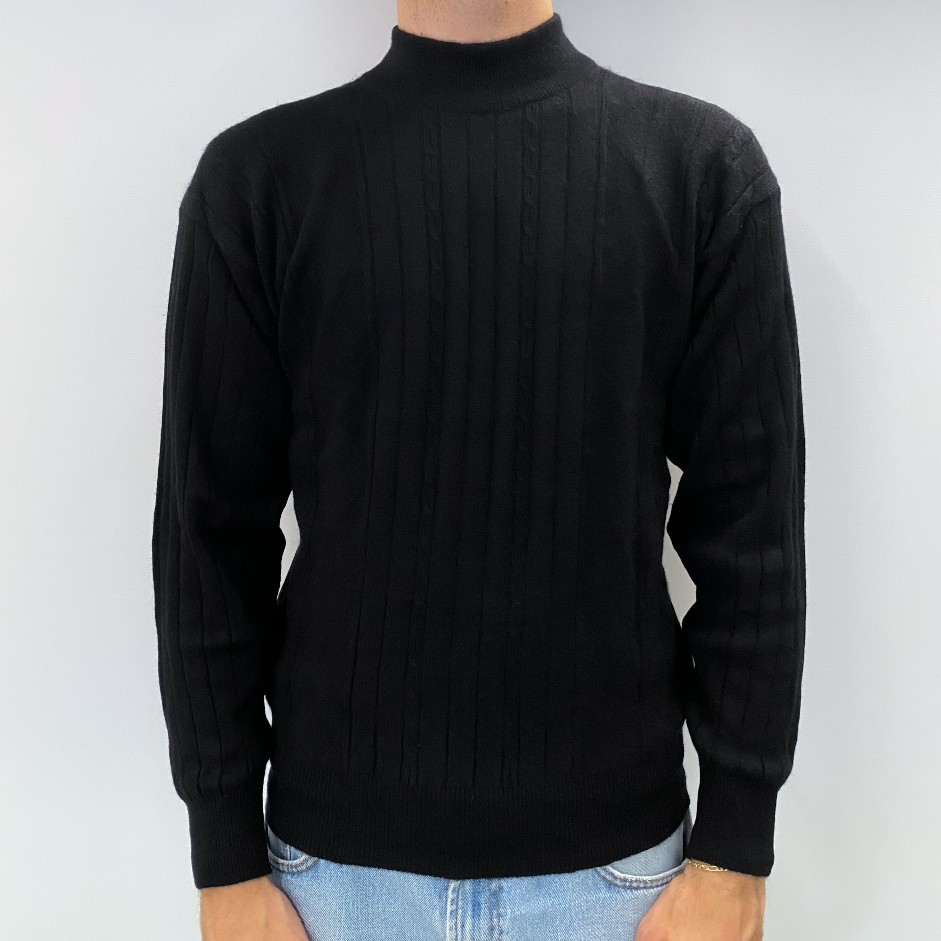 Men's Black Cashmere Turtle Neck Jumper Medium