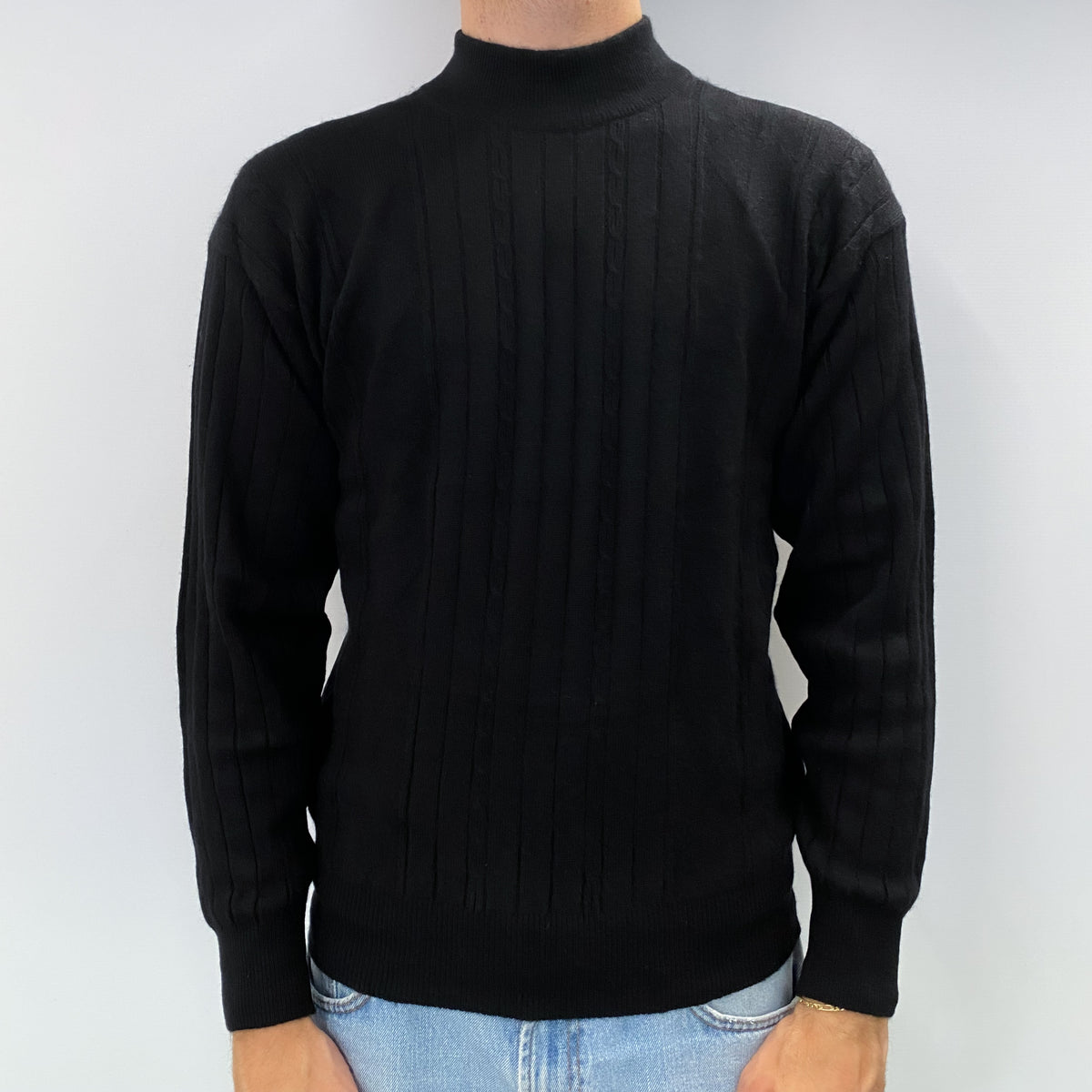 Men's Black Cashmere Turtle Neck Jumper Medium