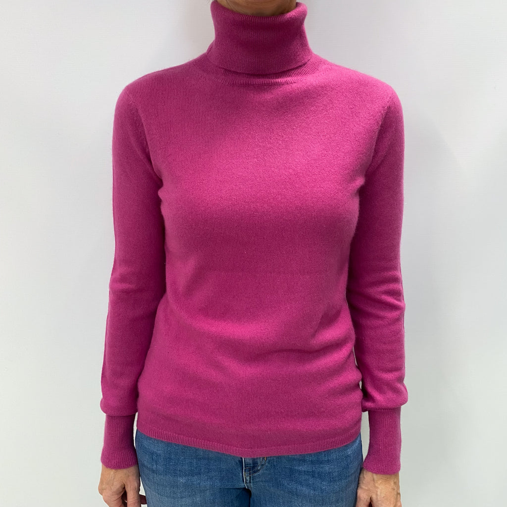 Fuschia Purple Cashmere Polo Neck Jumper Medium