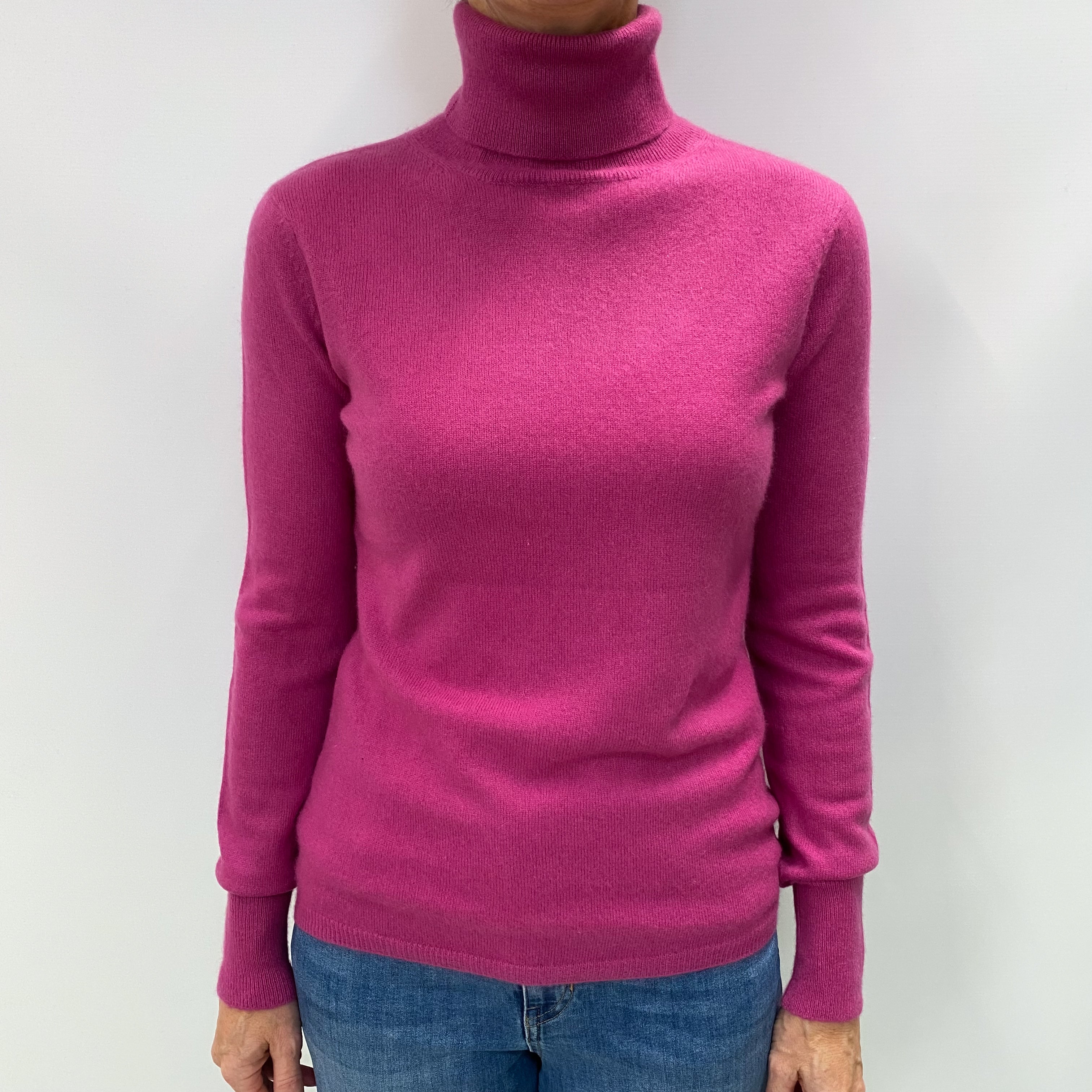 Fuschia Purple Cashmere Polo Neck Jumper Medium