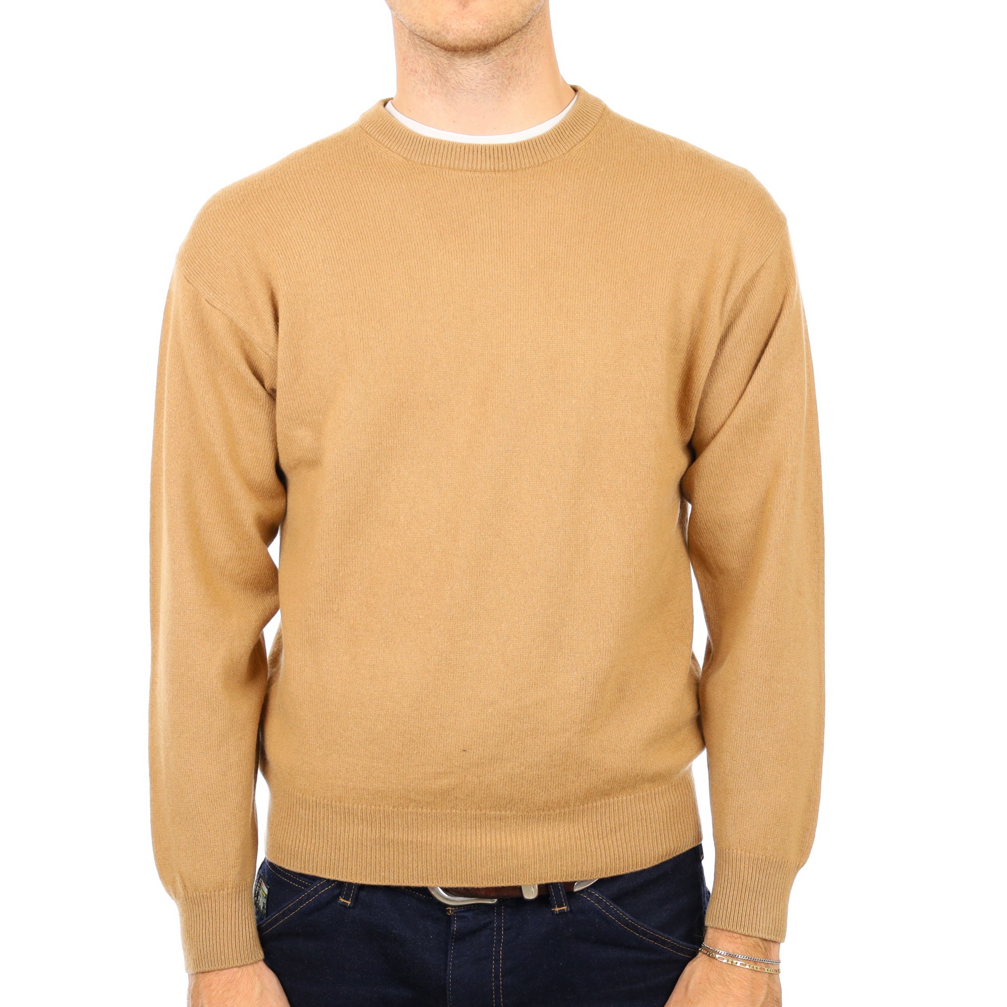 Men's Caramel Brown Cashmere Crew Neck Jumper Medium