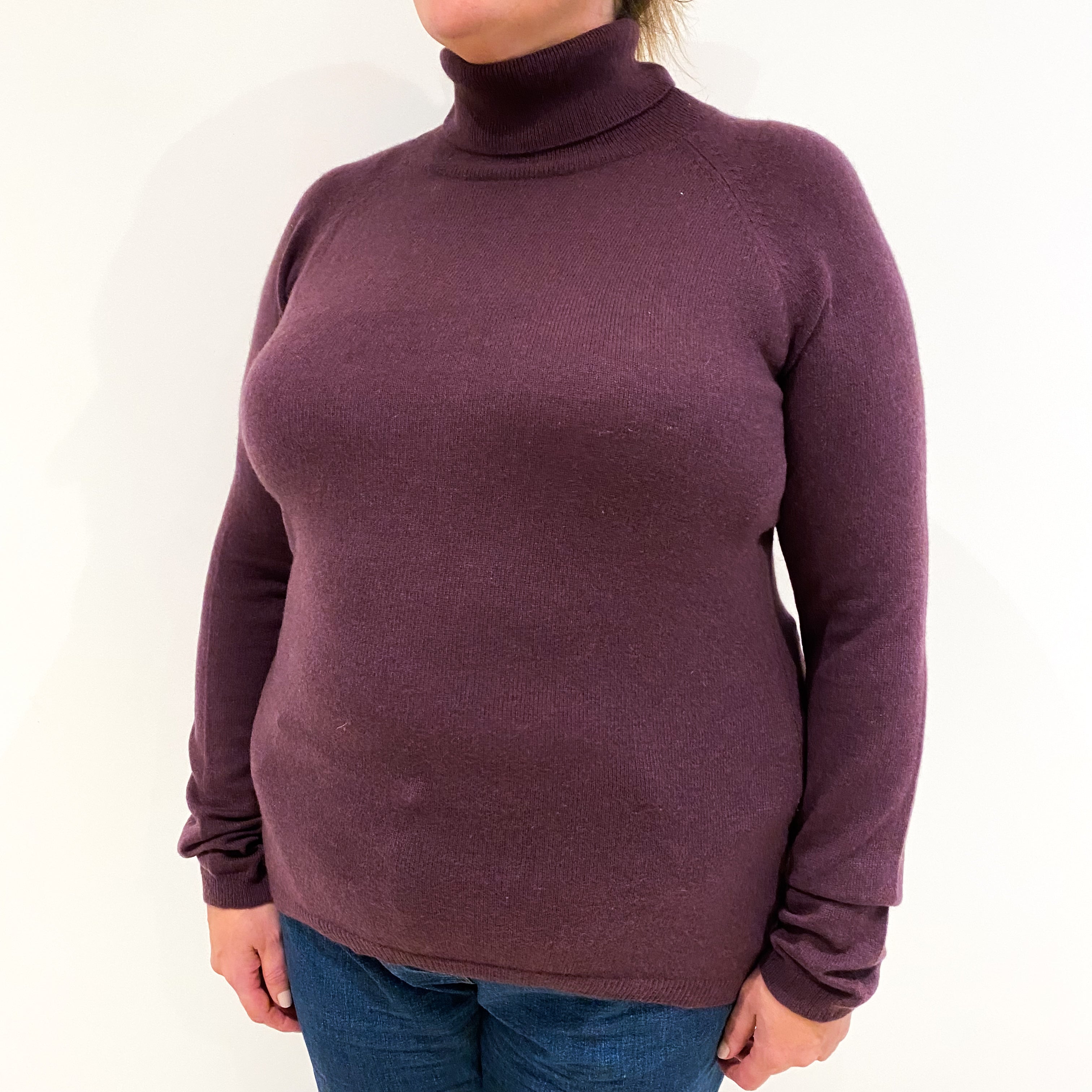 Grape Purple Cashmere Polo Neck Jumper Extra Large