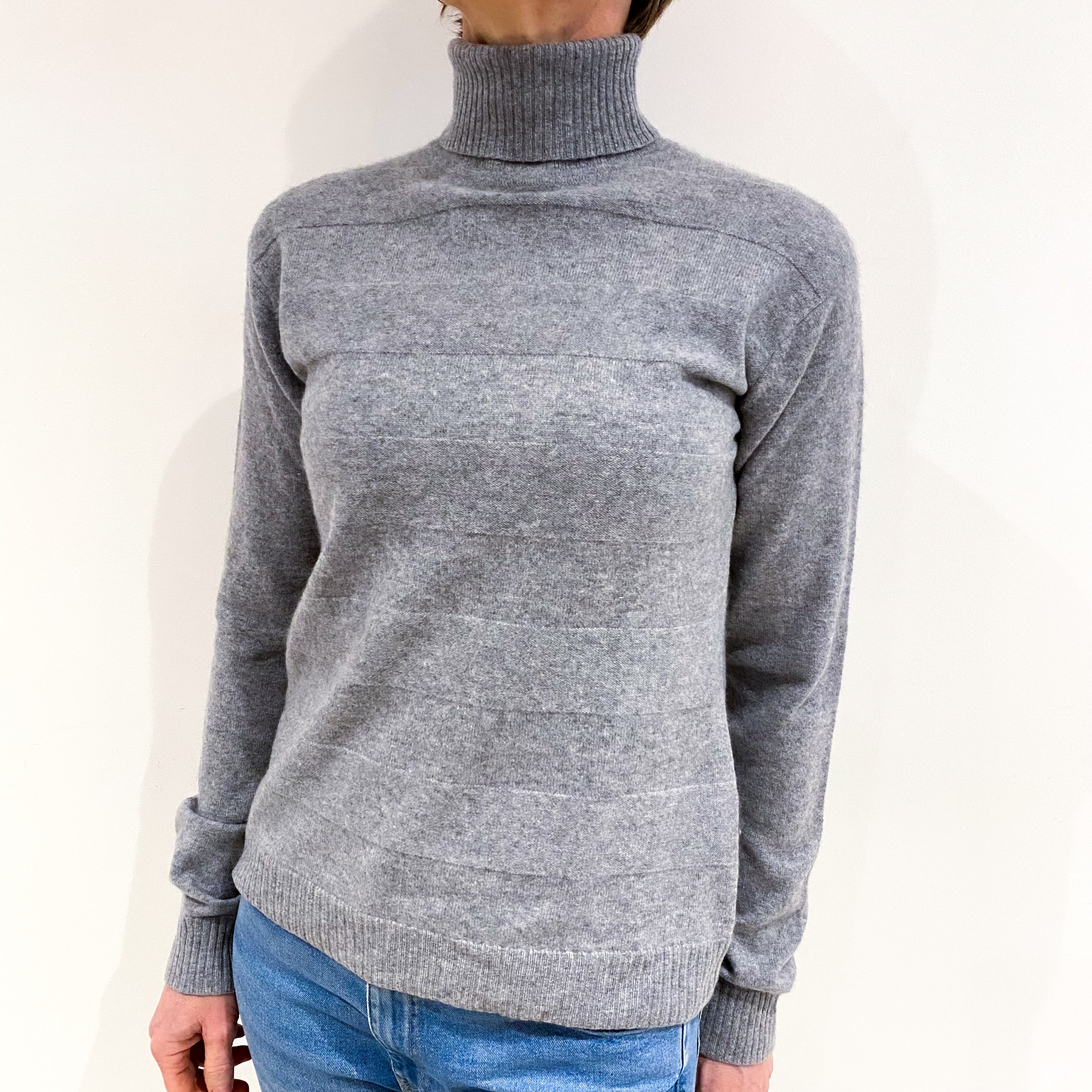 Steel Grey Cashmere Polo Neck Jumper Small