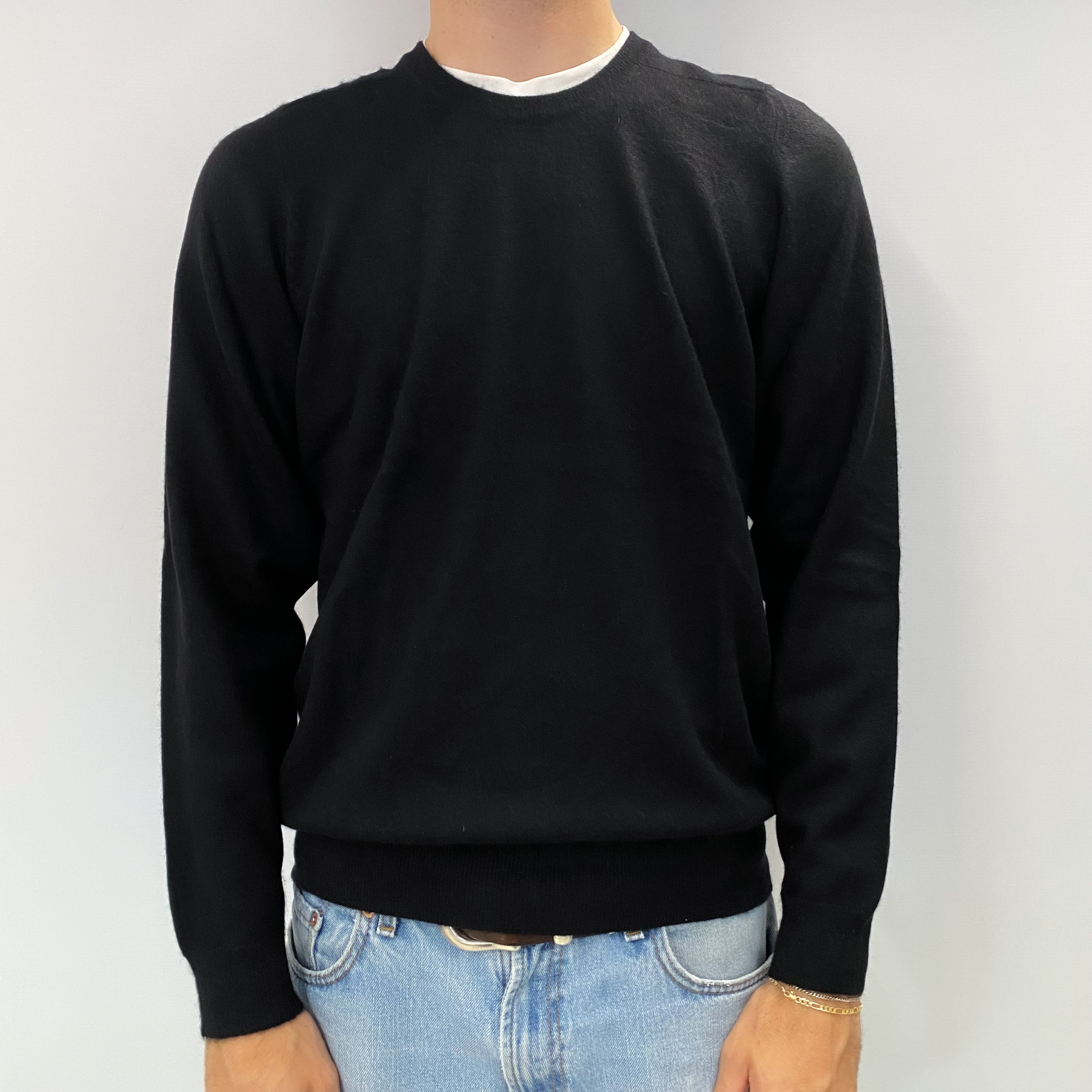 Men's Black Cashmere Crew Neck Jumper Large