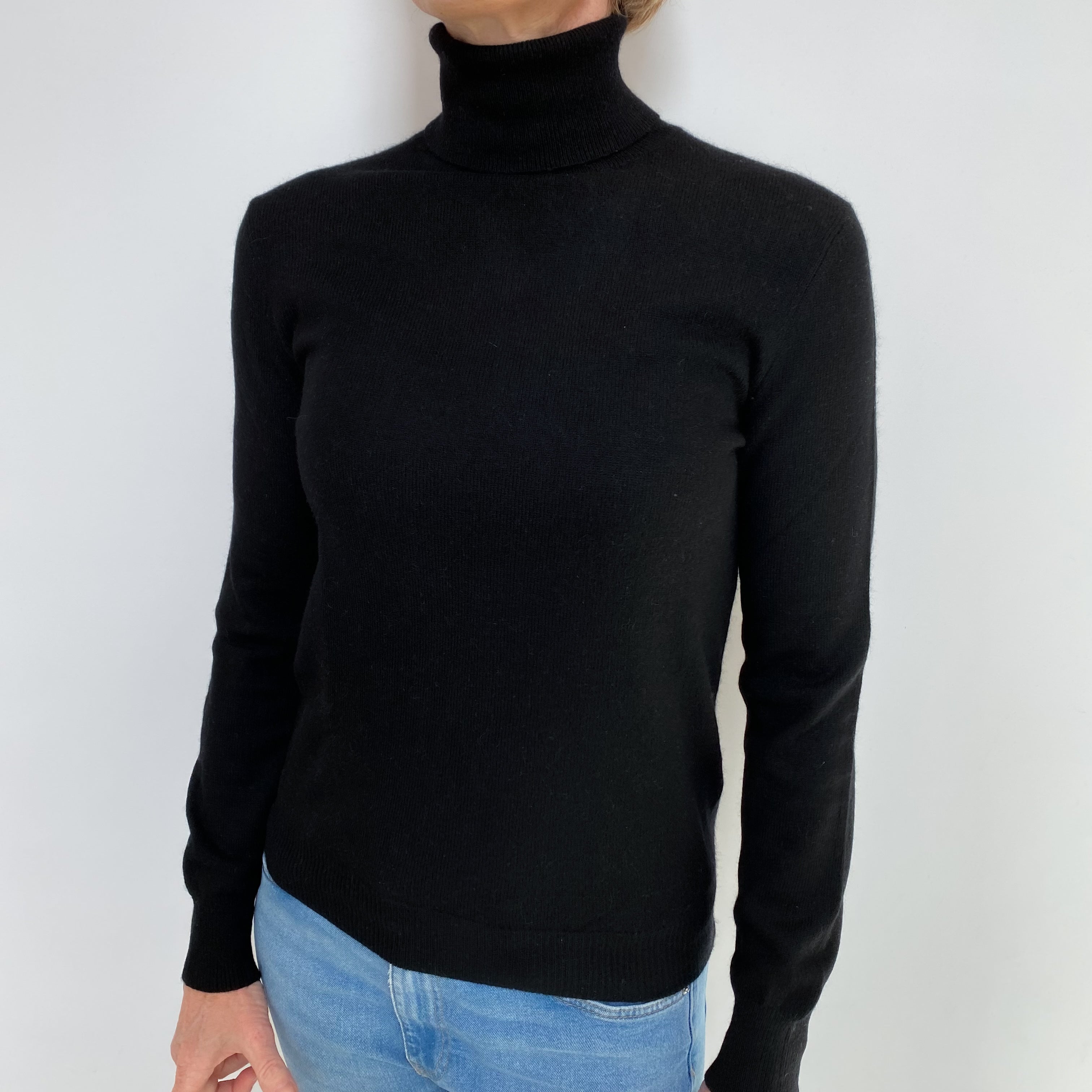 Black Cashmere Polo Neck Jumper Small