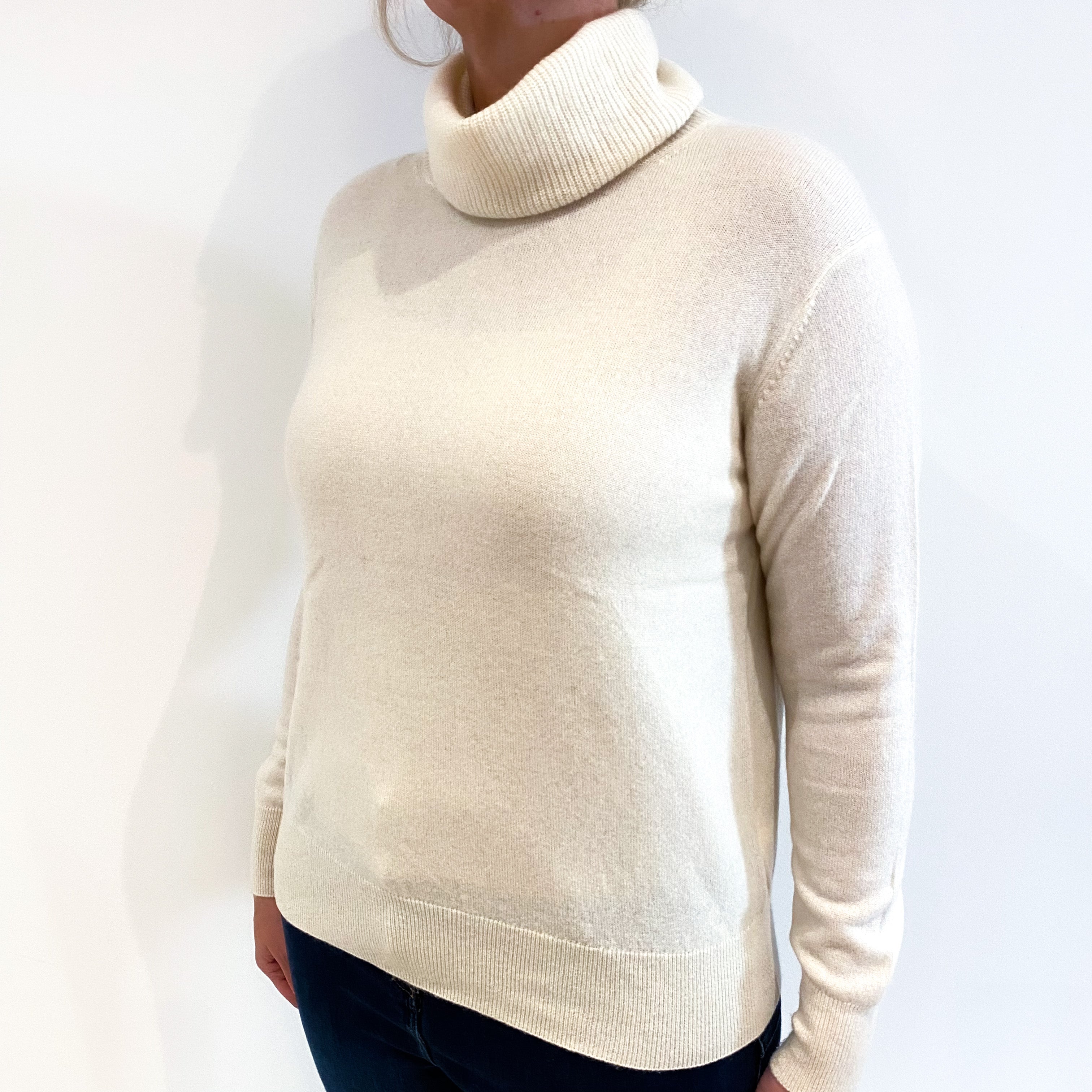 Cream Cashmere Polo Neck Jumper Large