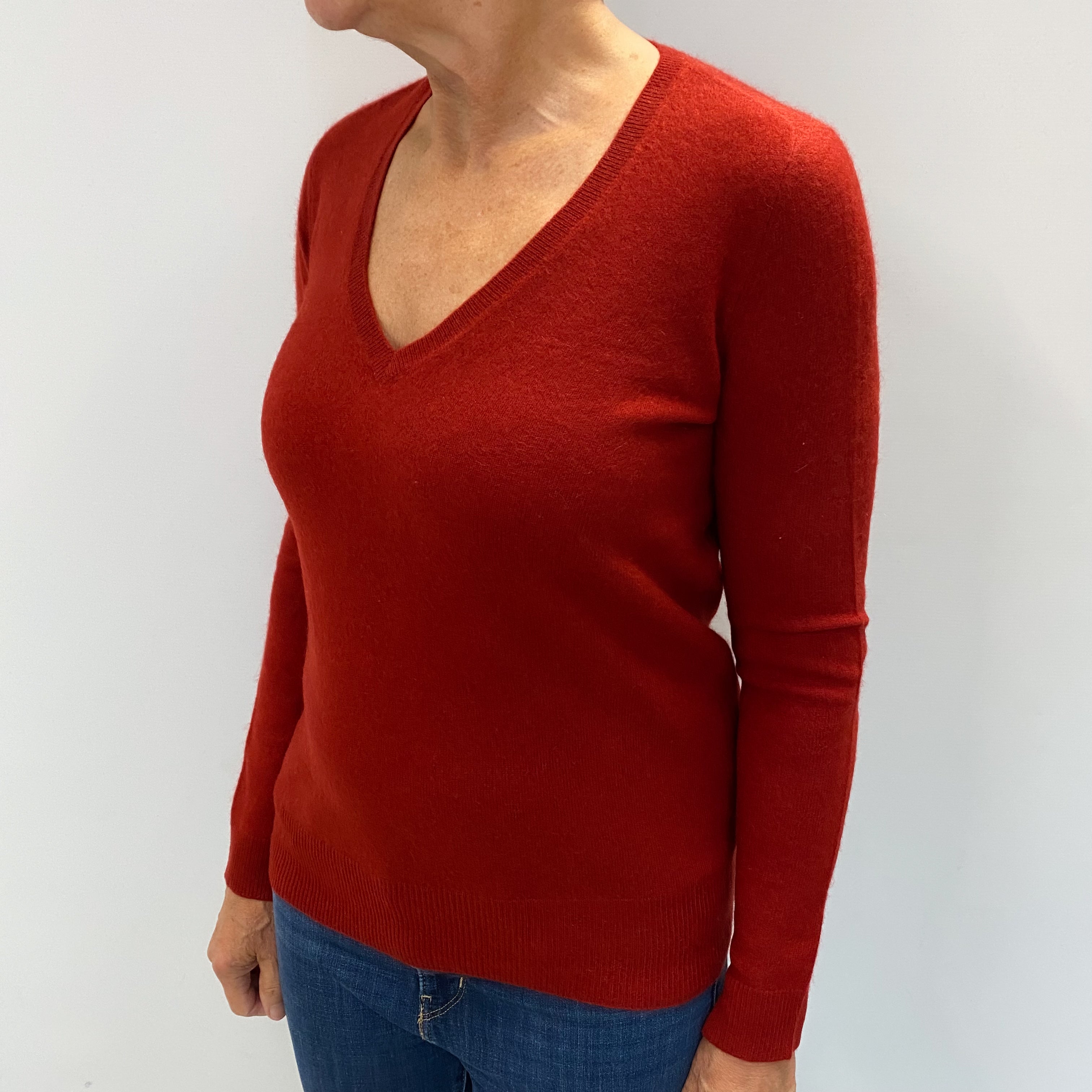 Rust Red Cashmere V Neck Jumper Medium