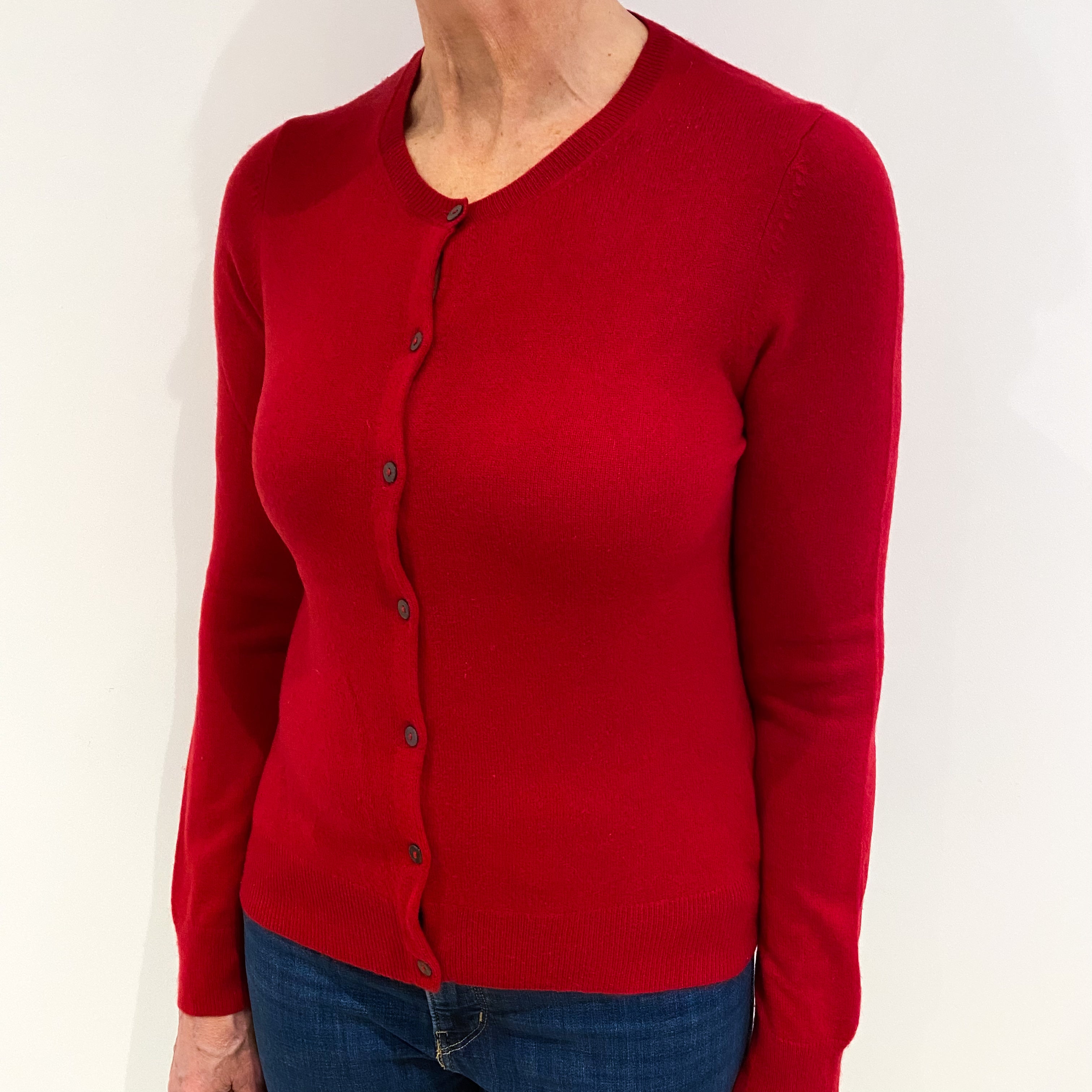 Ruby Red Cashmere Crew Neck Cardigan Medium