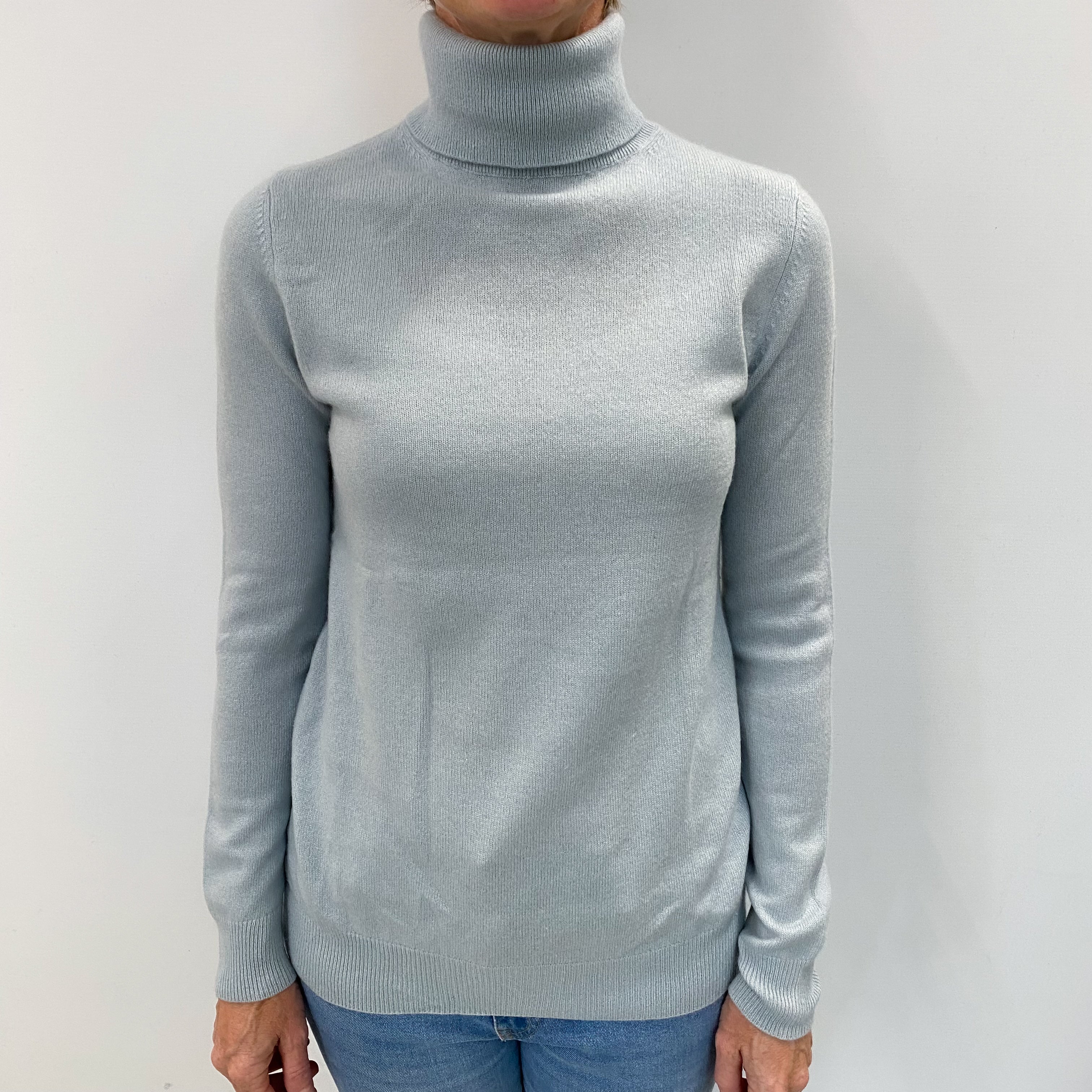 Ice Blue Cashmere Polo Neck Jumper Small
