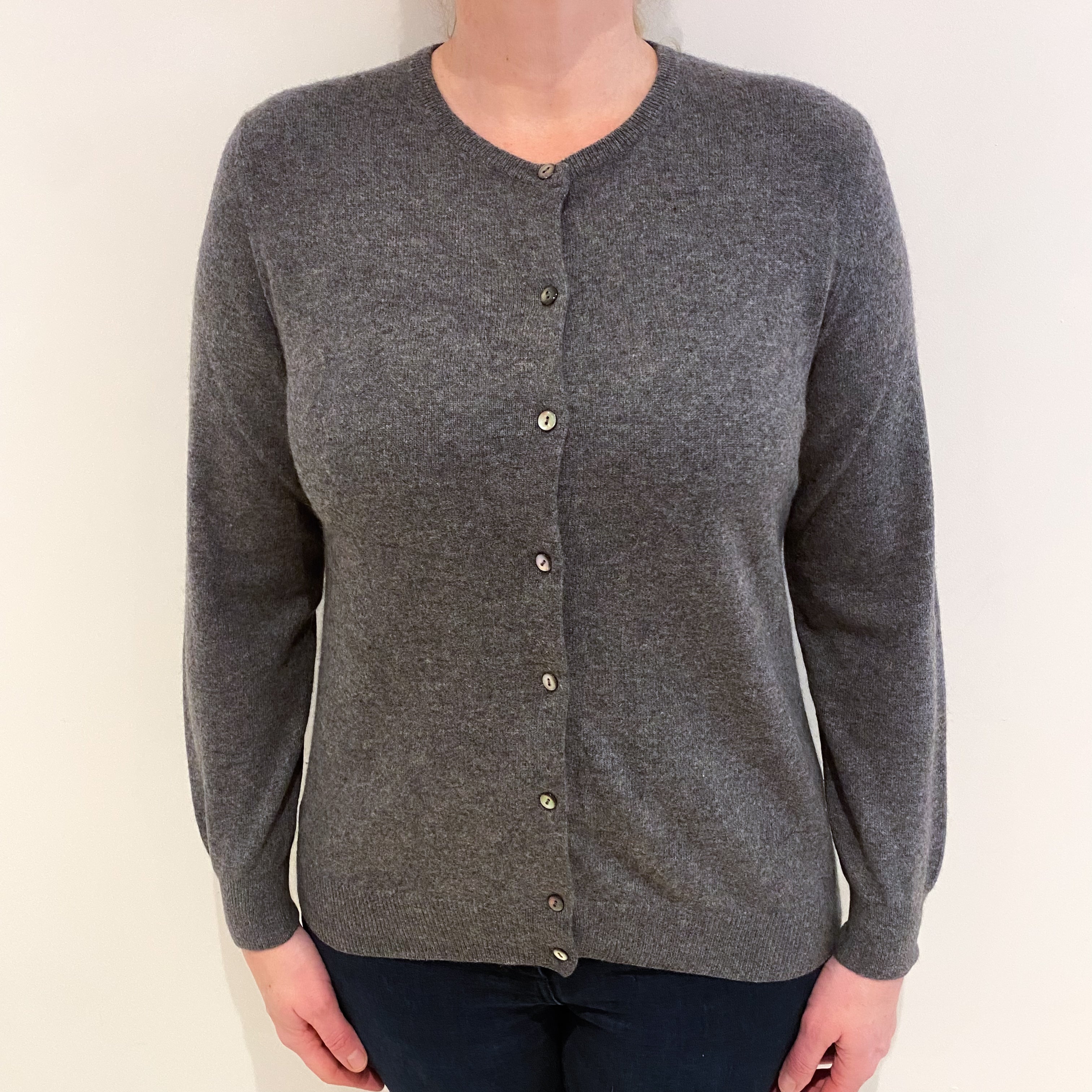 Slate Grey Cashmere Crew Neck Cardigan Large