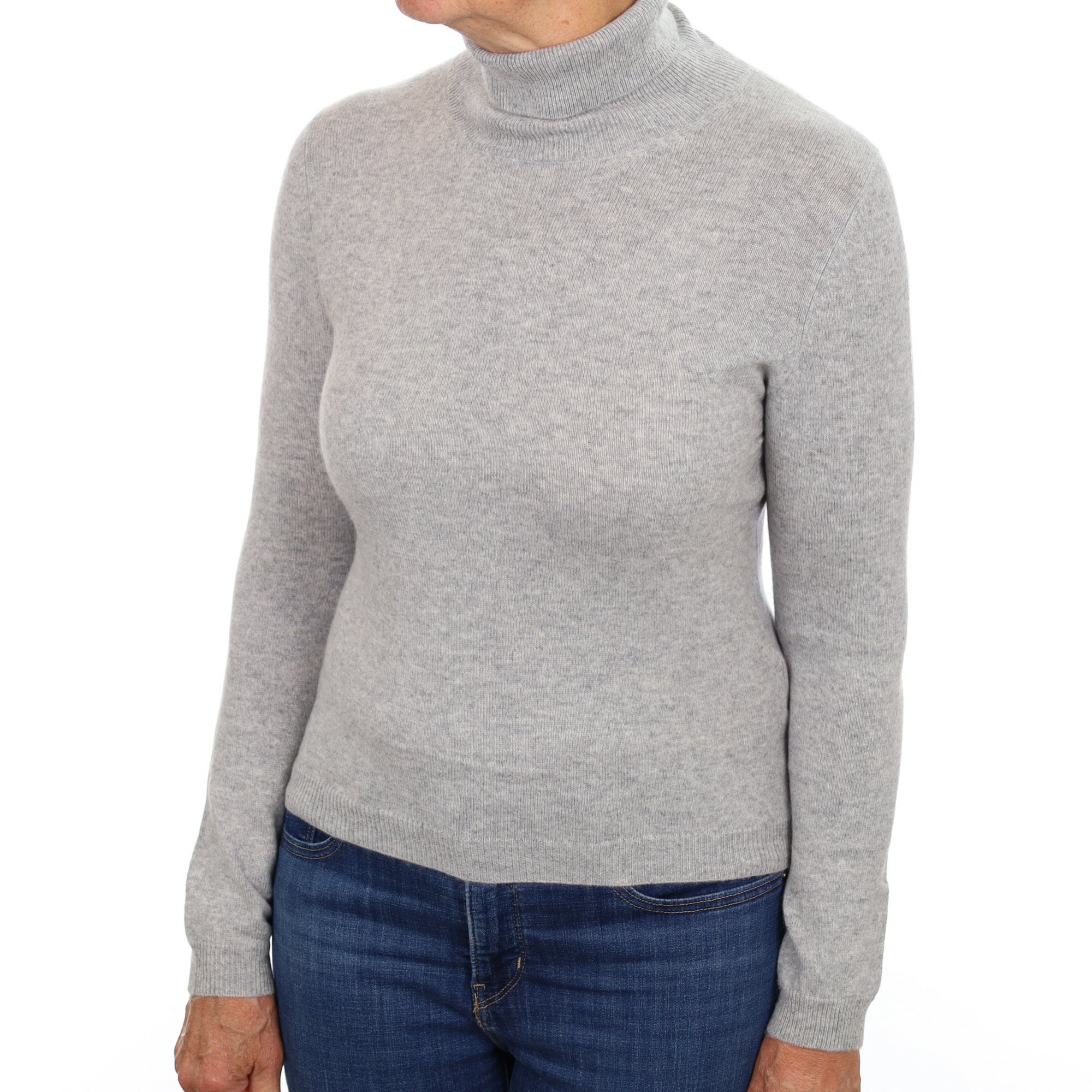 Smoke Grey Cashmere Polo Neck Jumper Medium