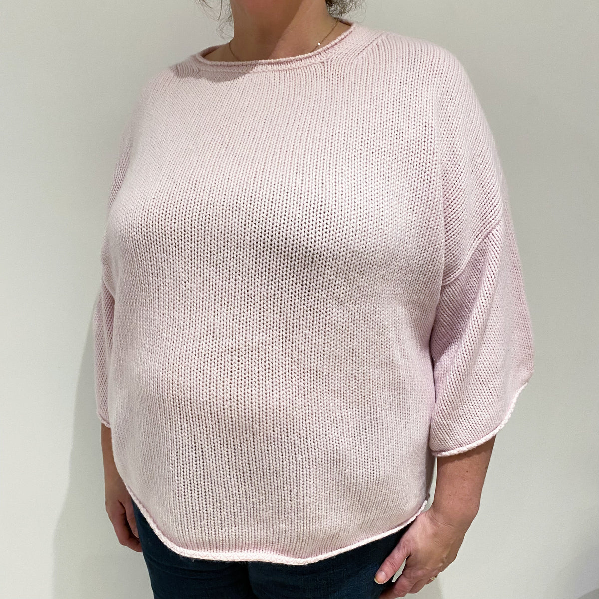 Scottish Pink Chunky Cashmere Crew Neck Jumper Extra Large
