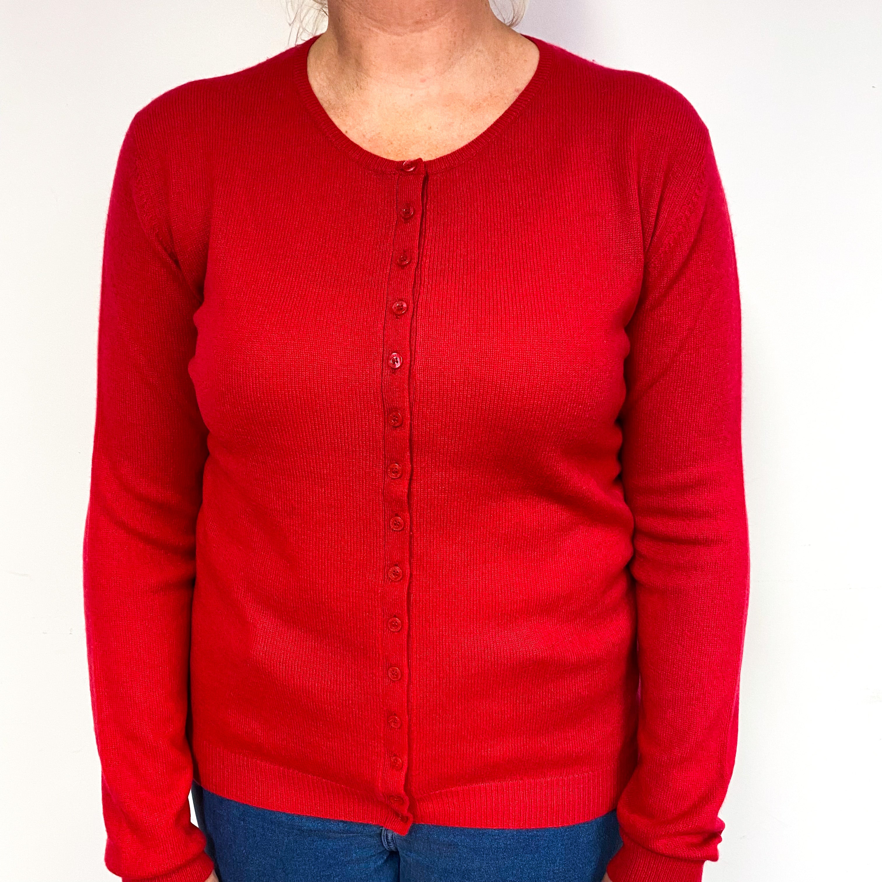 Ruby Red Cashmere Crew Neck Cardigan Large