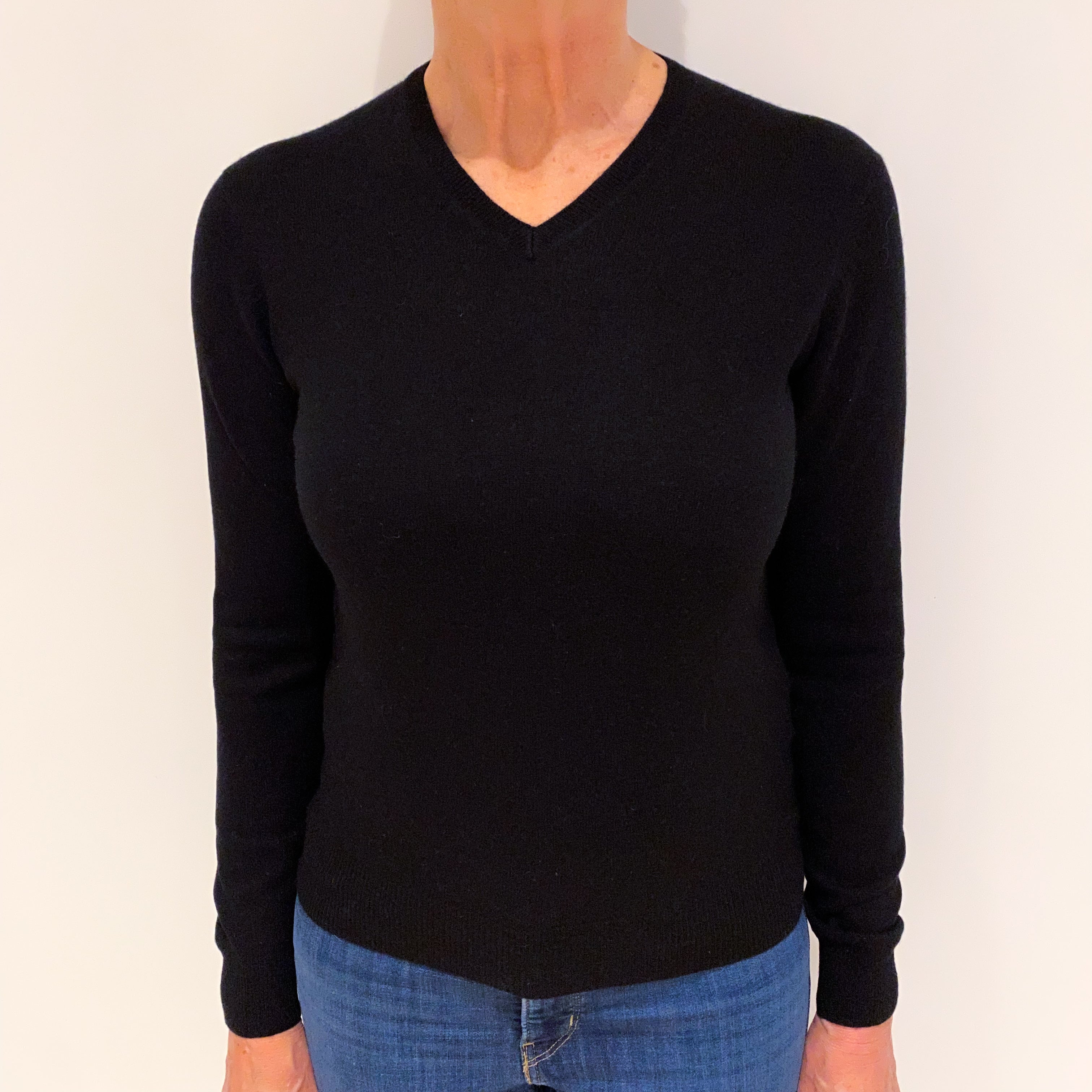 Black Cashmere V Neck Jumper Medium