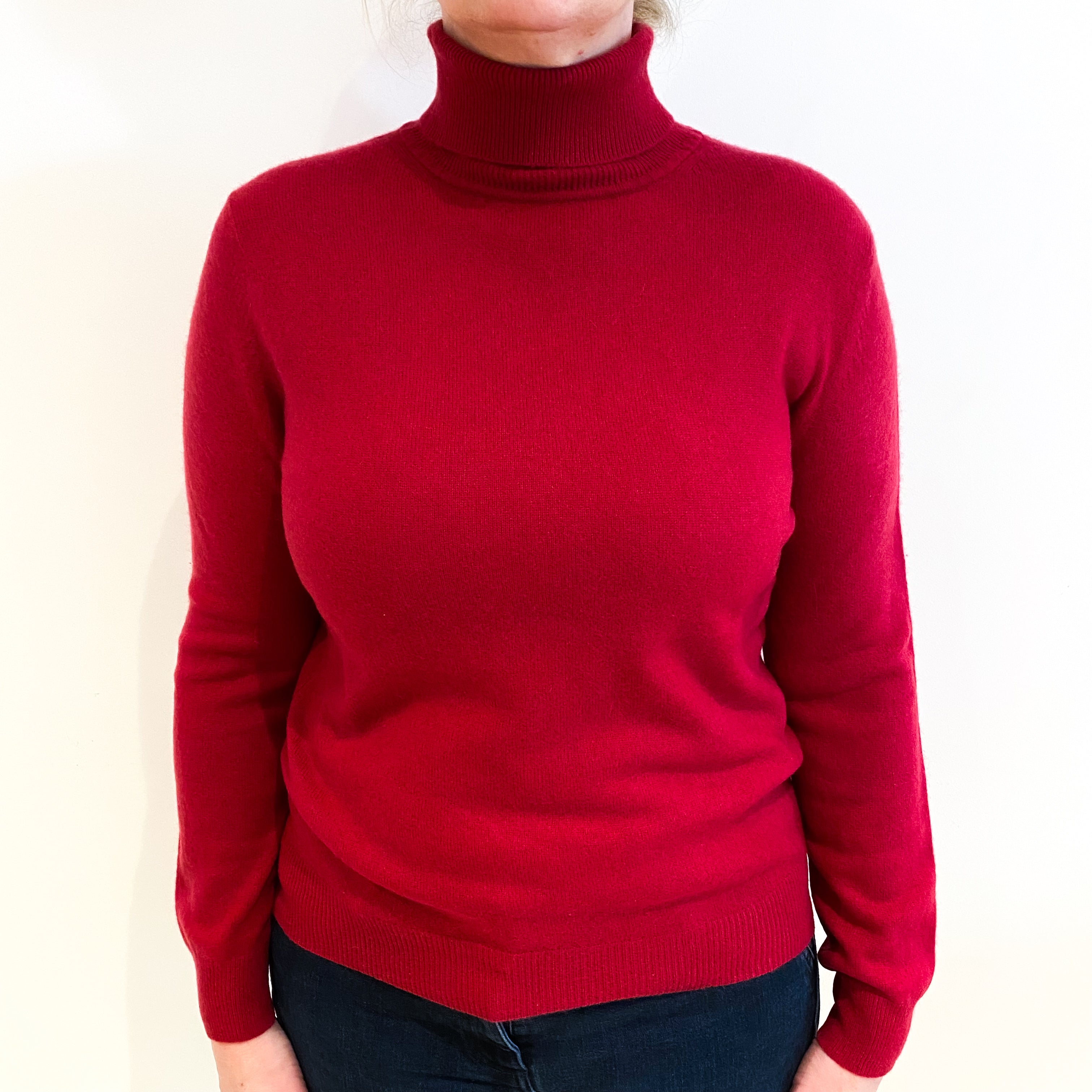 Strawberry Red Cashmere Polo Neck Jumper Large