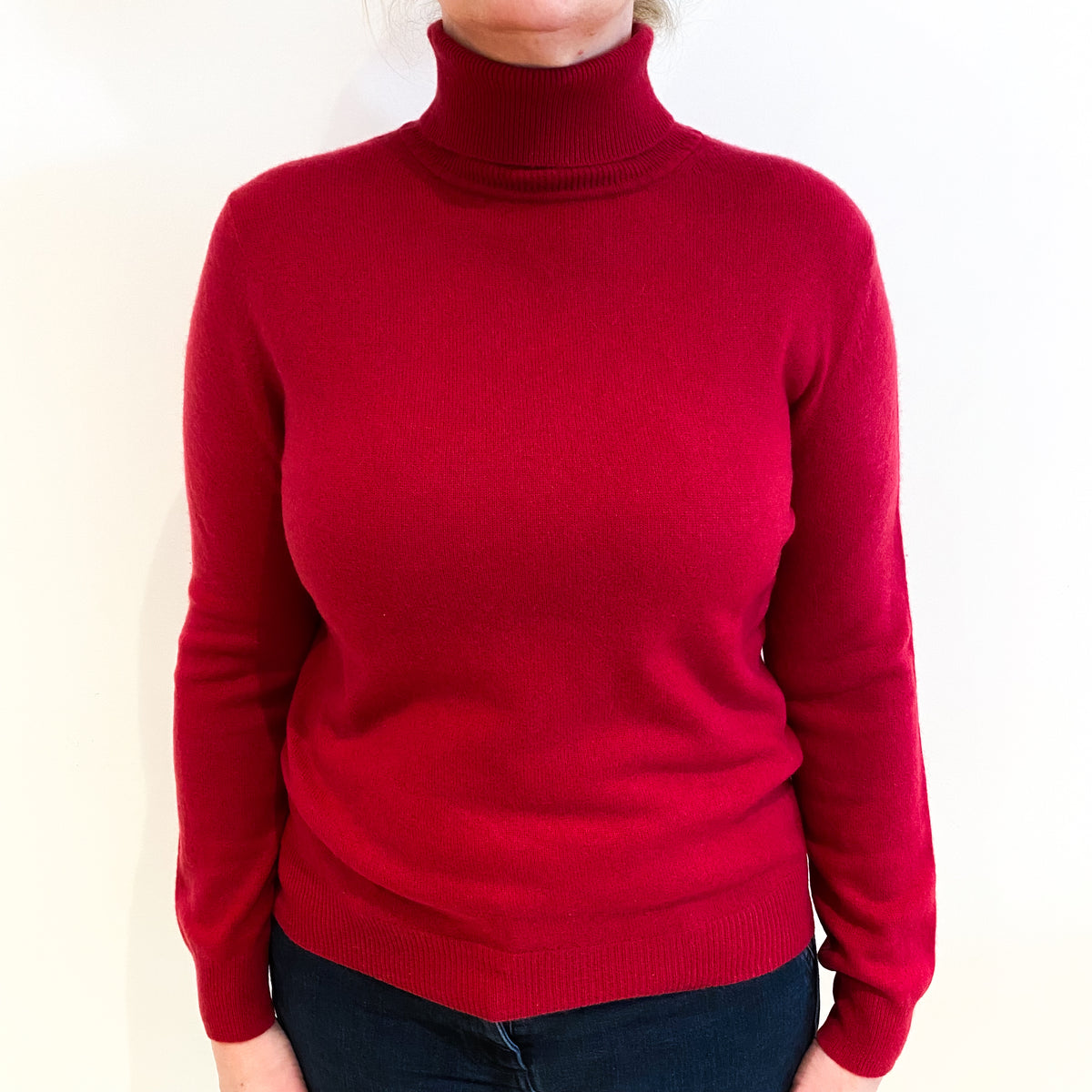 Strawberry Red Cashmere Polo Neck Jumper Large