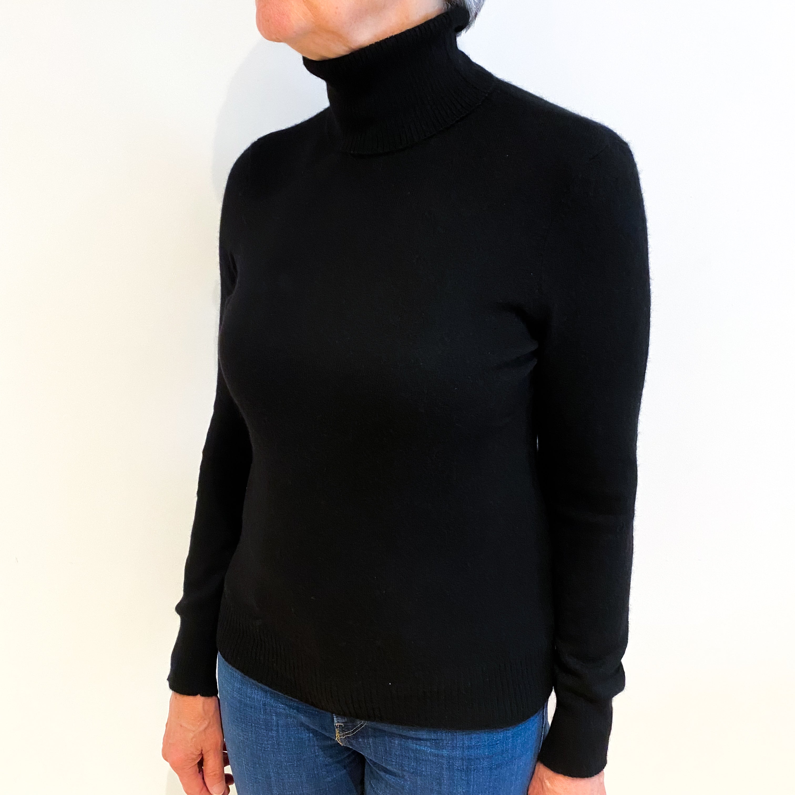 Black Cashmere Polo Neck Jumper Medium