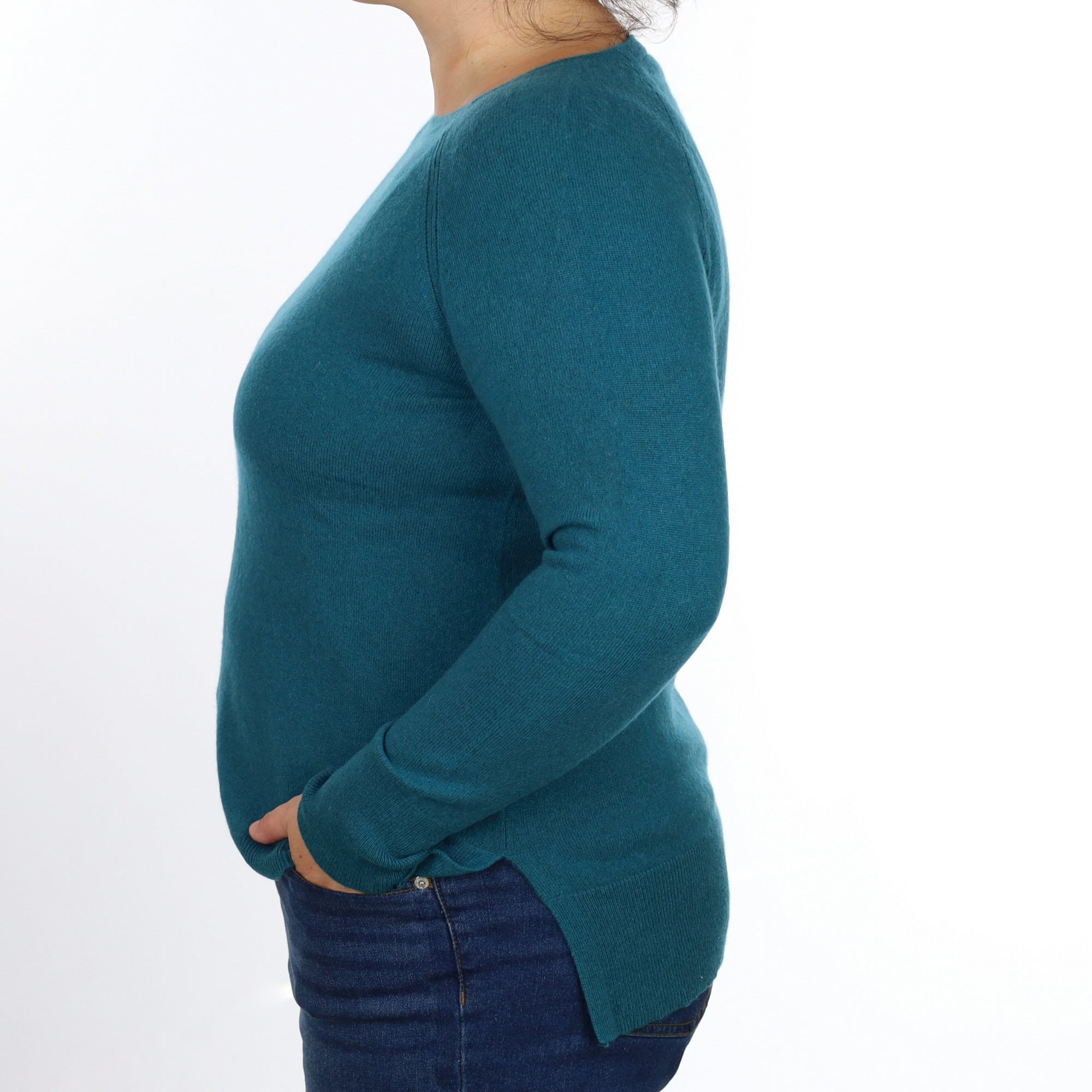 Teal Blue Cashmere Crew Neck Jumper Large
