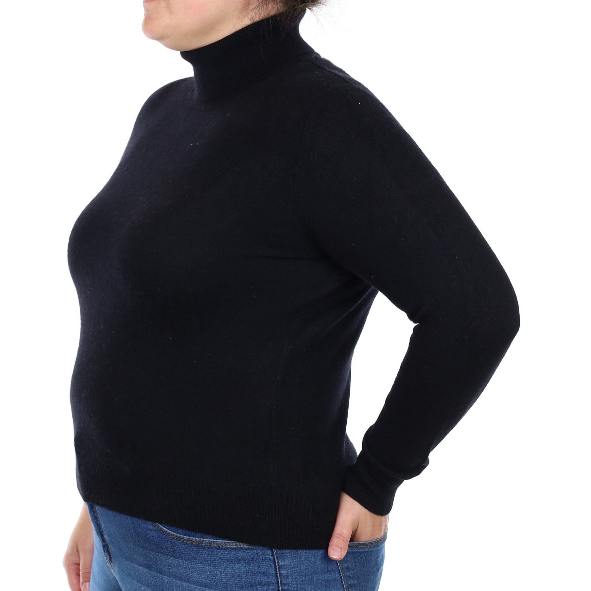 Black Cashmere Polo Neck Jumper Large