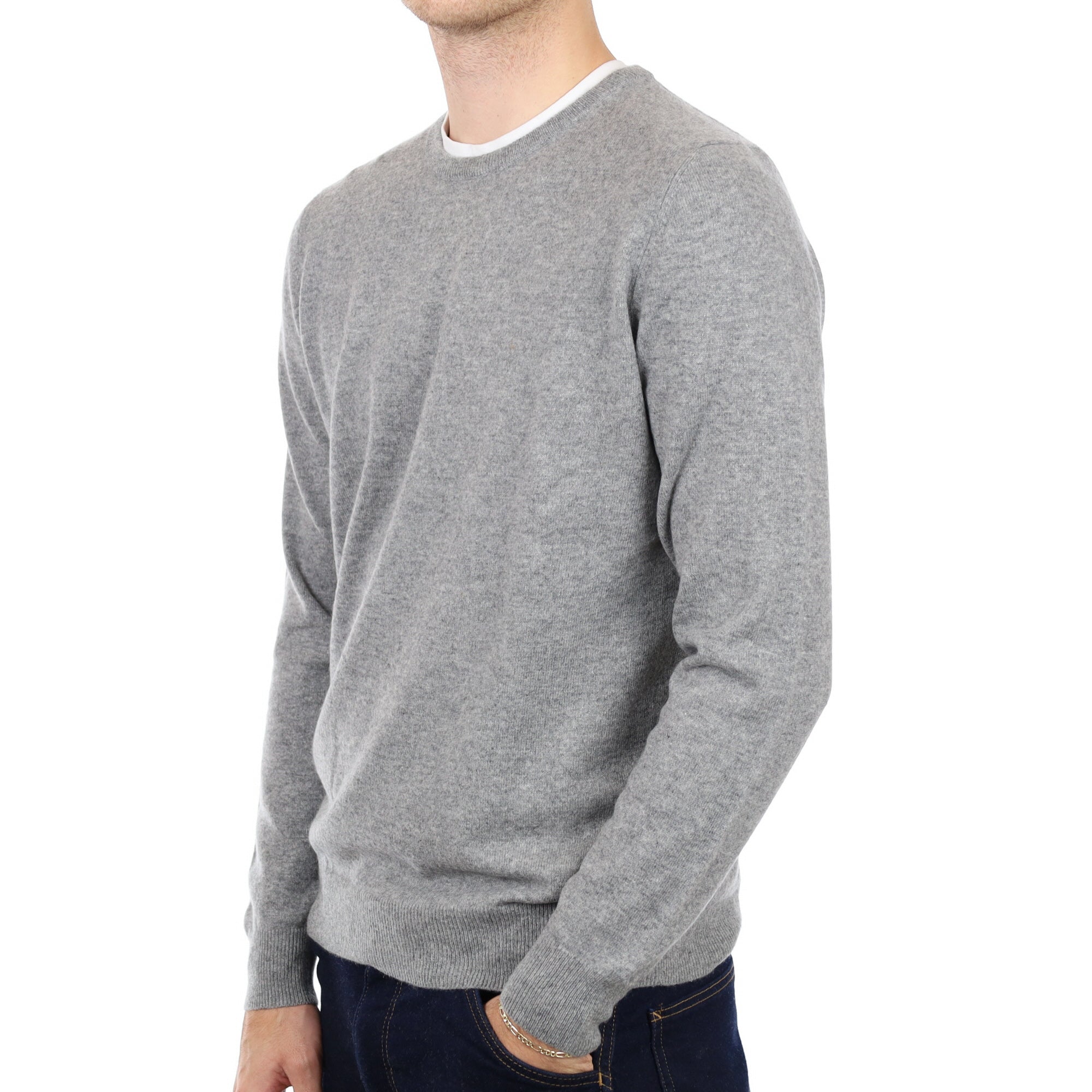 Men's Smoke Grey Cashmere Crew Neck Jumper Medium