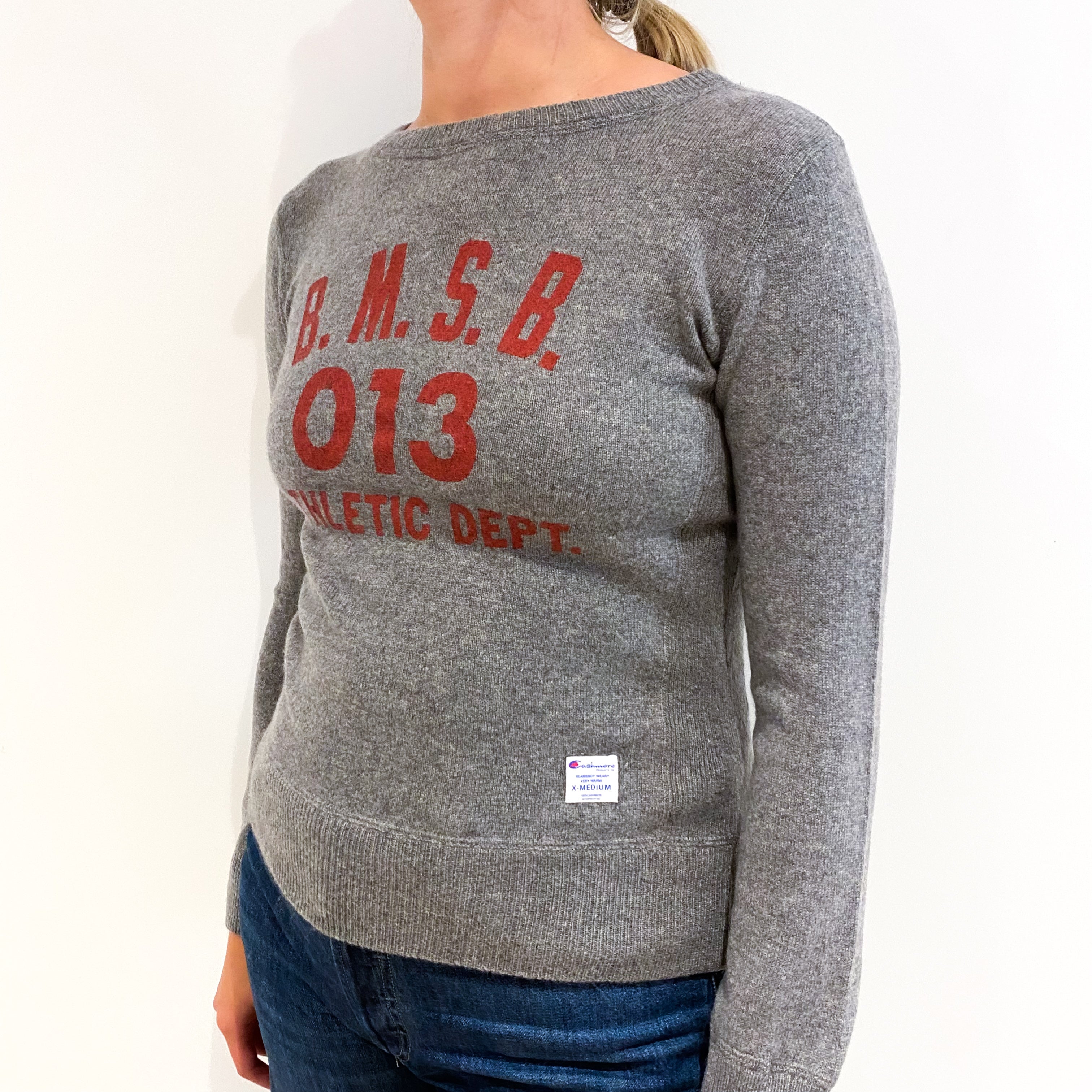 Ash Grey Cashmere Crew Neck Jumper Small