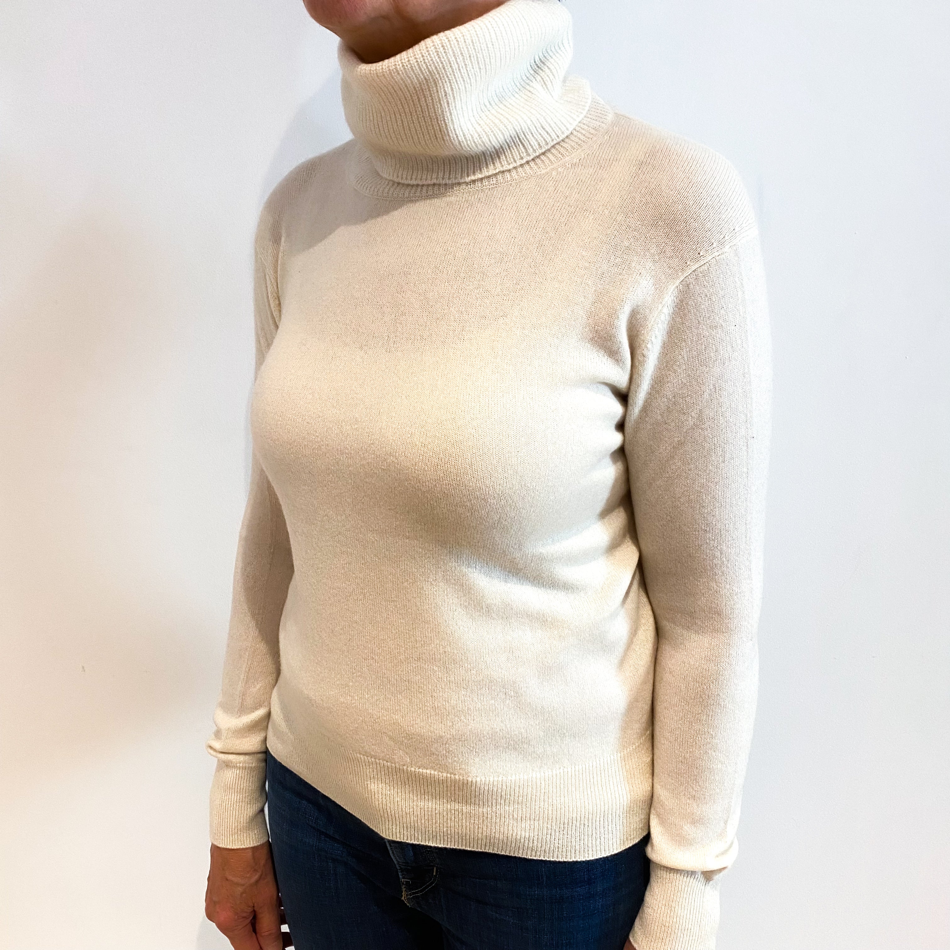 Vanilla Cream Cashmere Polo Neck Jumper Medium